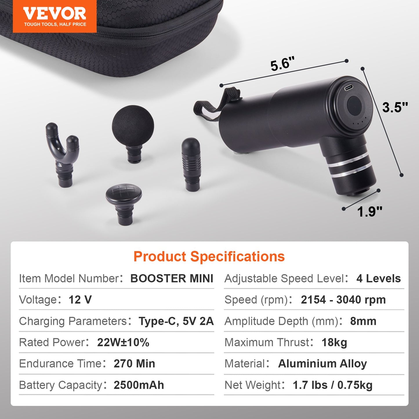 VEVOR Massage Gun Deep Tissue, Percussion Muscle Massager for Athletes - with 4