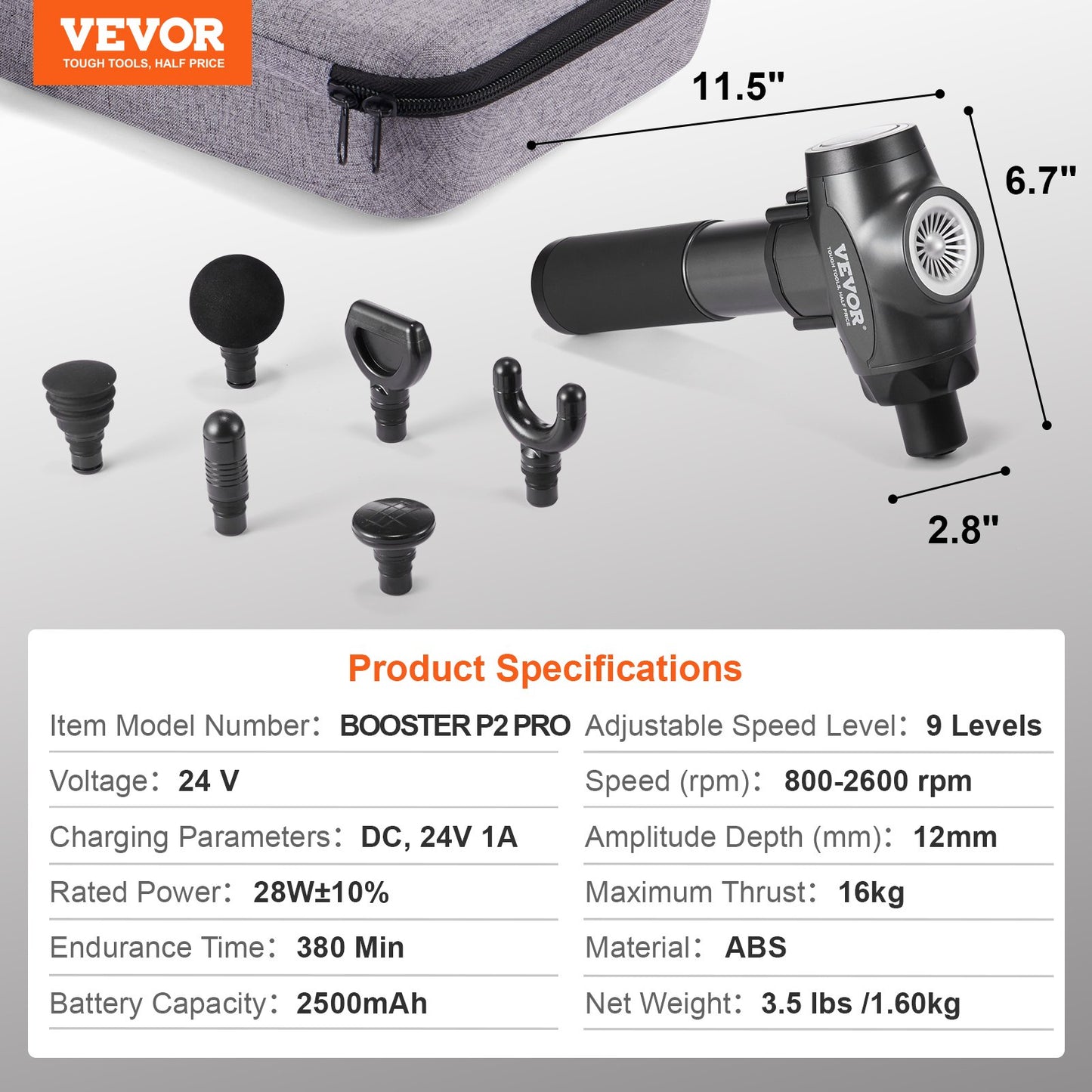 VEVOR Massage Gun Deep Tissue, Percussion Muscle Massager for Athletes - with 9