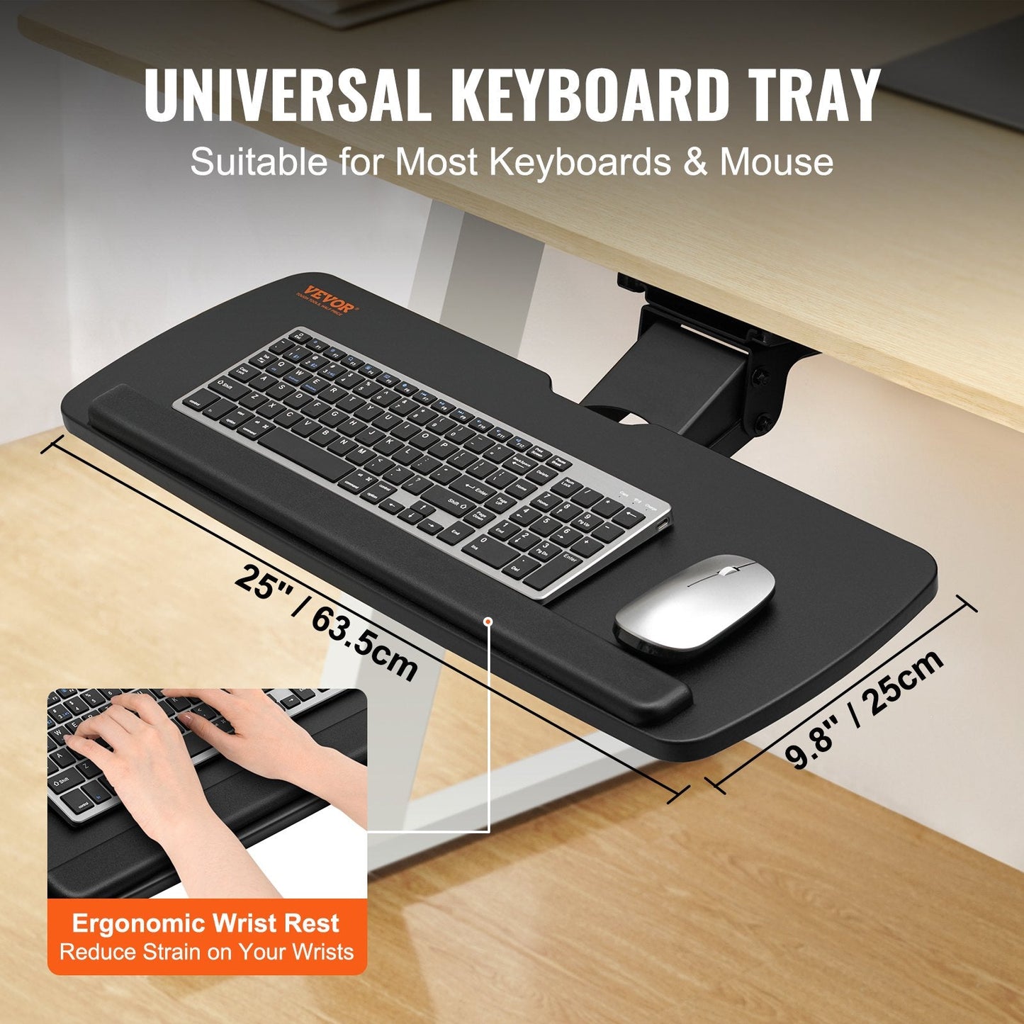 Adjustable Under-Desk Keyboard Tray with Ergonomic Design, 0-0.22m Height Range