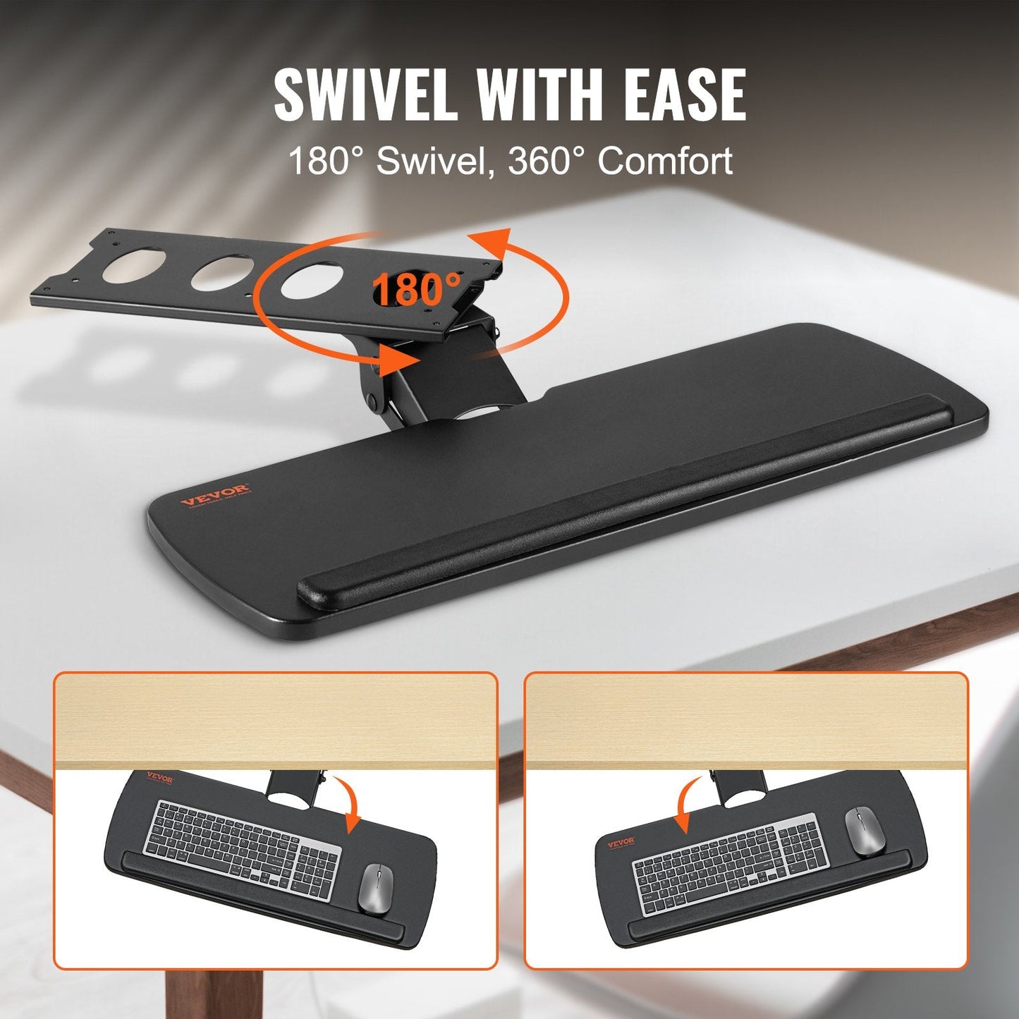 Adjustable Under-Desk Keyboard Tray with Ergonomic Design, 0-0.22m Height Range