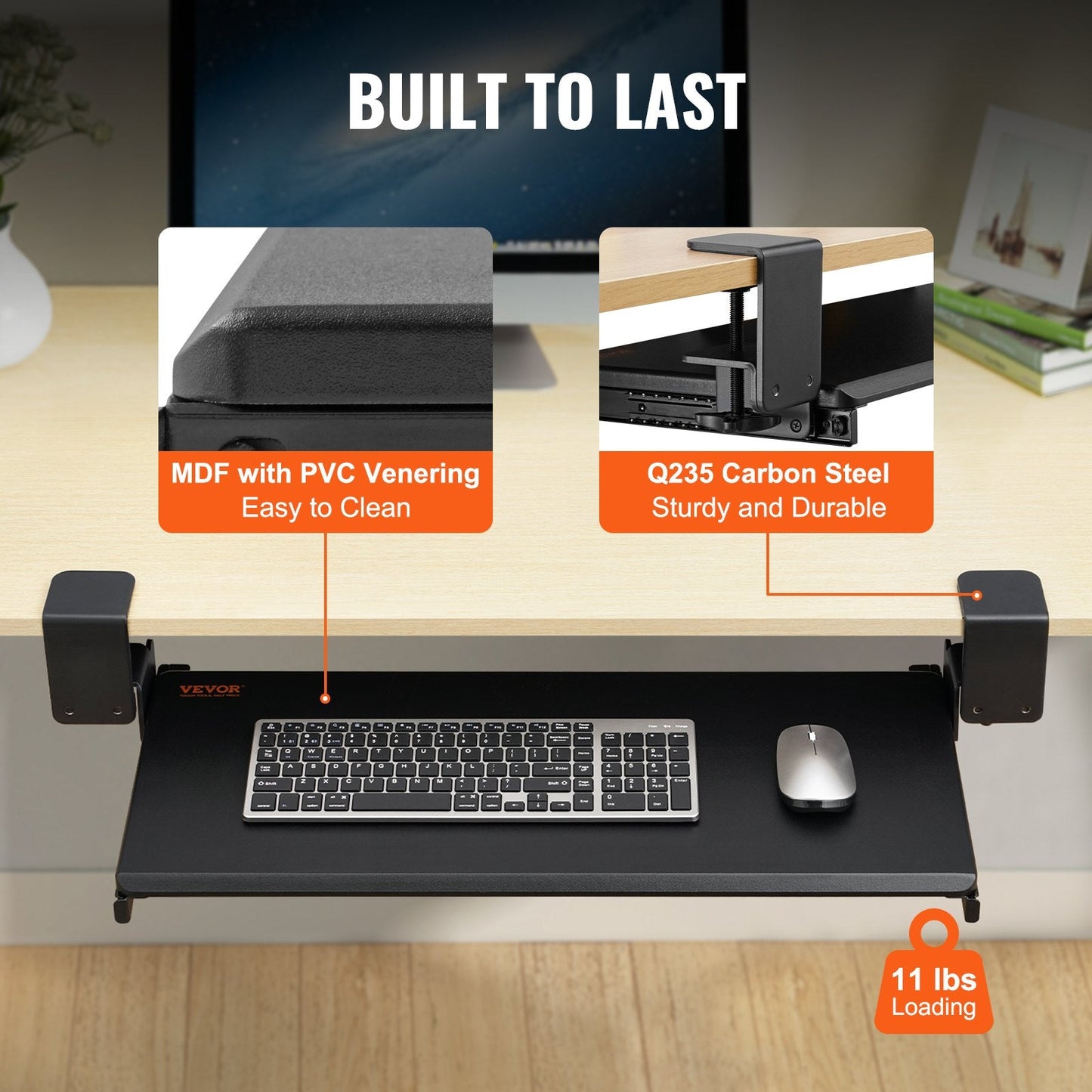 Under Desk Clamp-On Keyboard Tray with Slide-Out Drawer, 68 x 28 cm, 5 kg Capacity