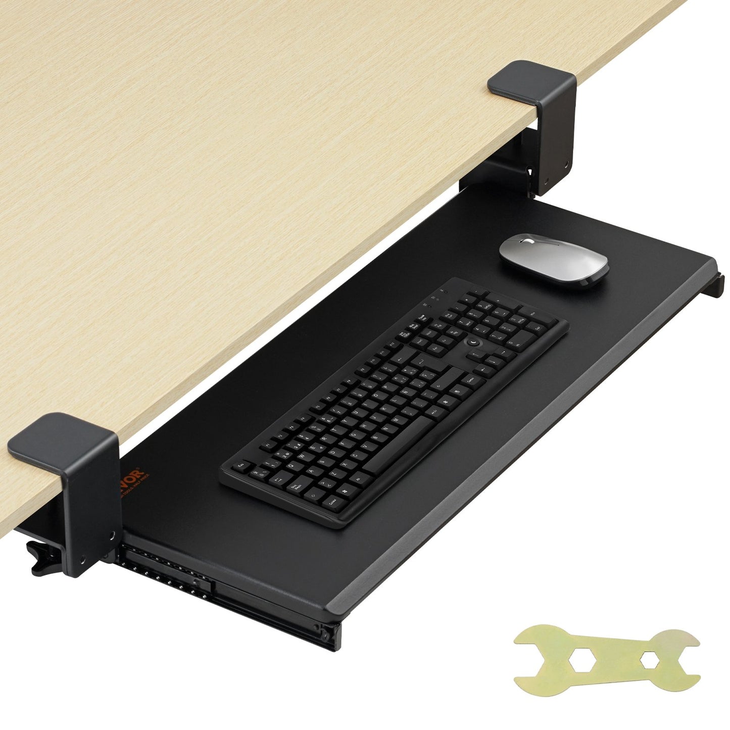 VEVOR Clamp on Keyboard Tray Under Desk, Desk Keyboard Tray Slide out with Sturdy