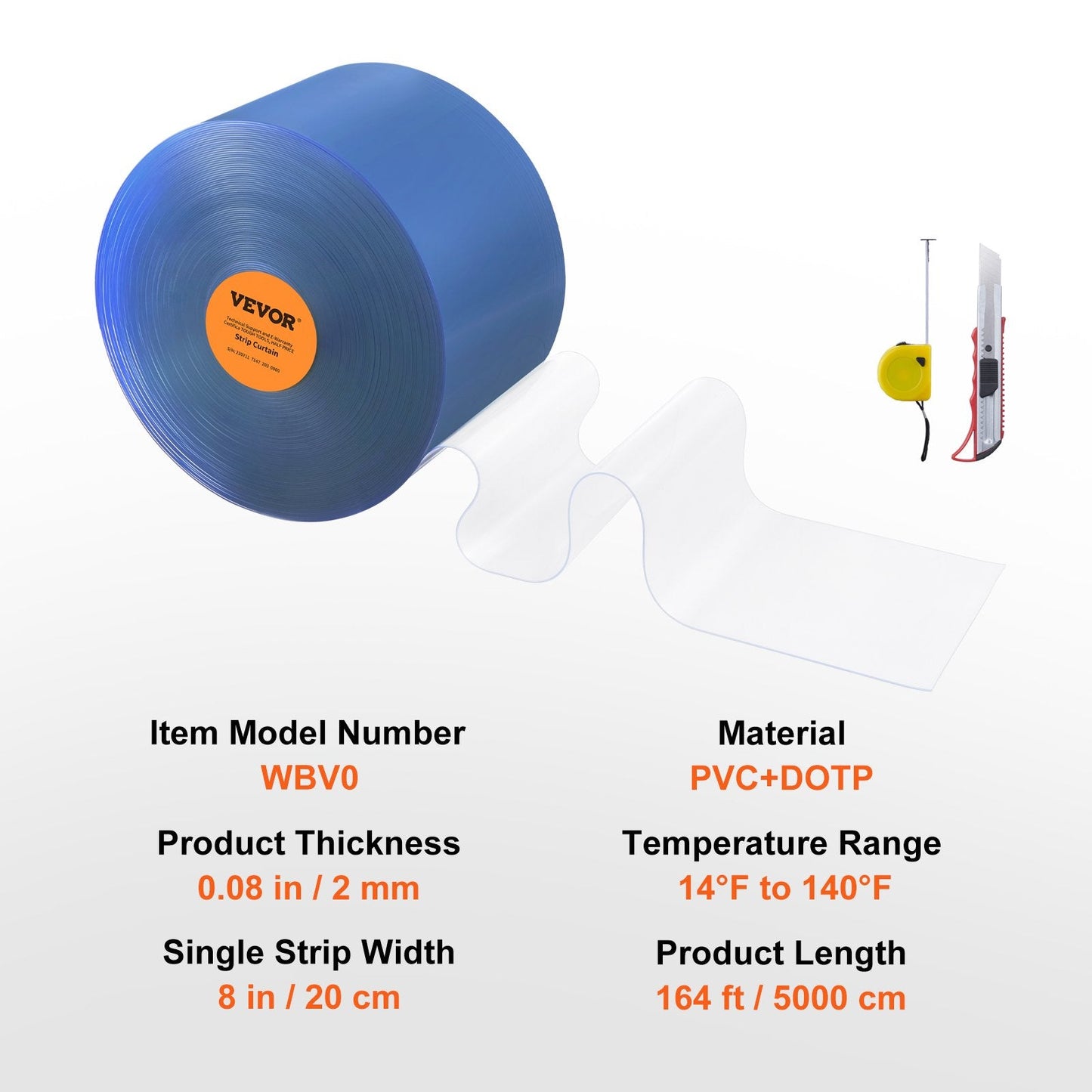 Clear PVC Strip Curtain Roll - 50m x 0.2m, Durable Temperature Control Solution