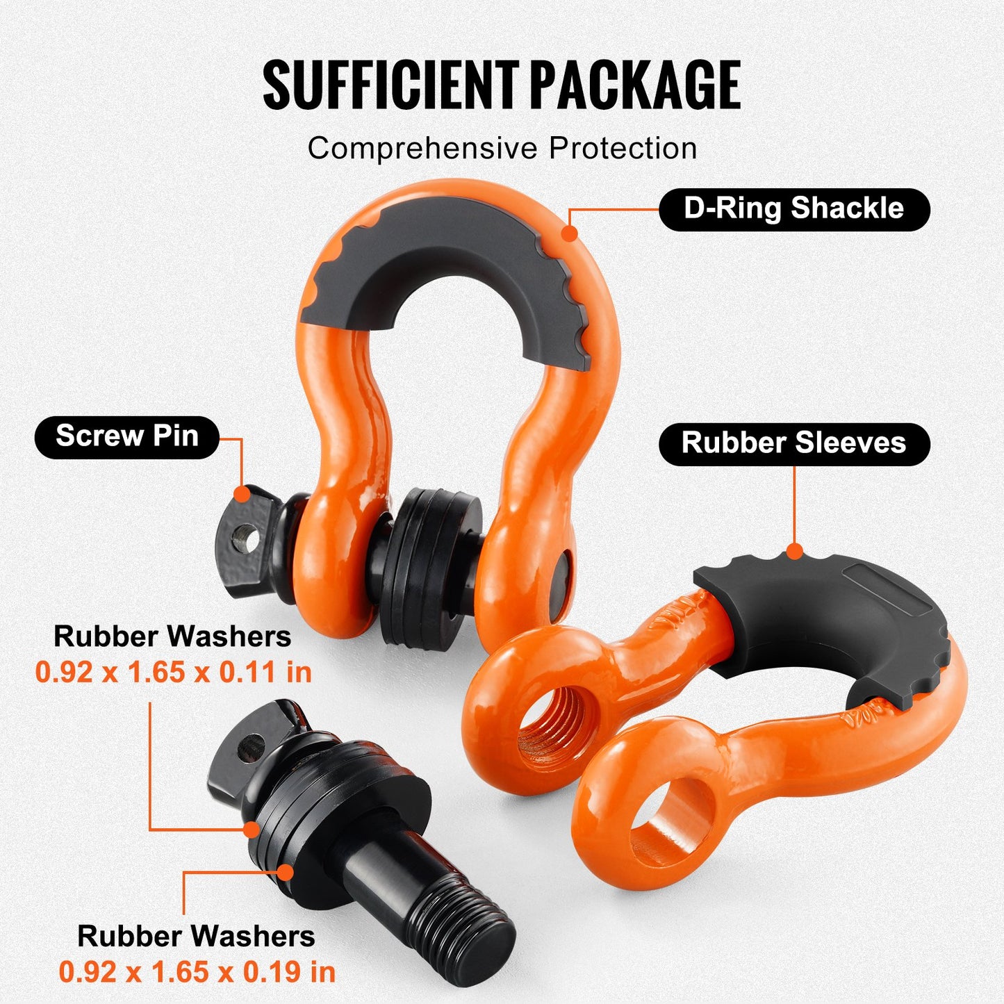VEVOR 2 Pack 19.05 mm D Ring Shackle with 22 mm Screw Pin 28.5T Break Strength