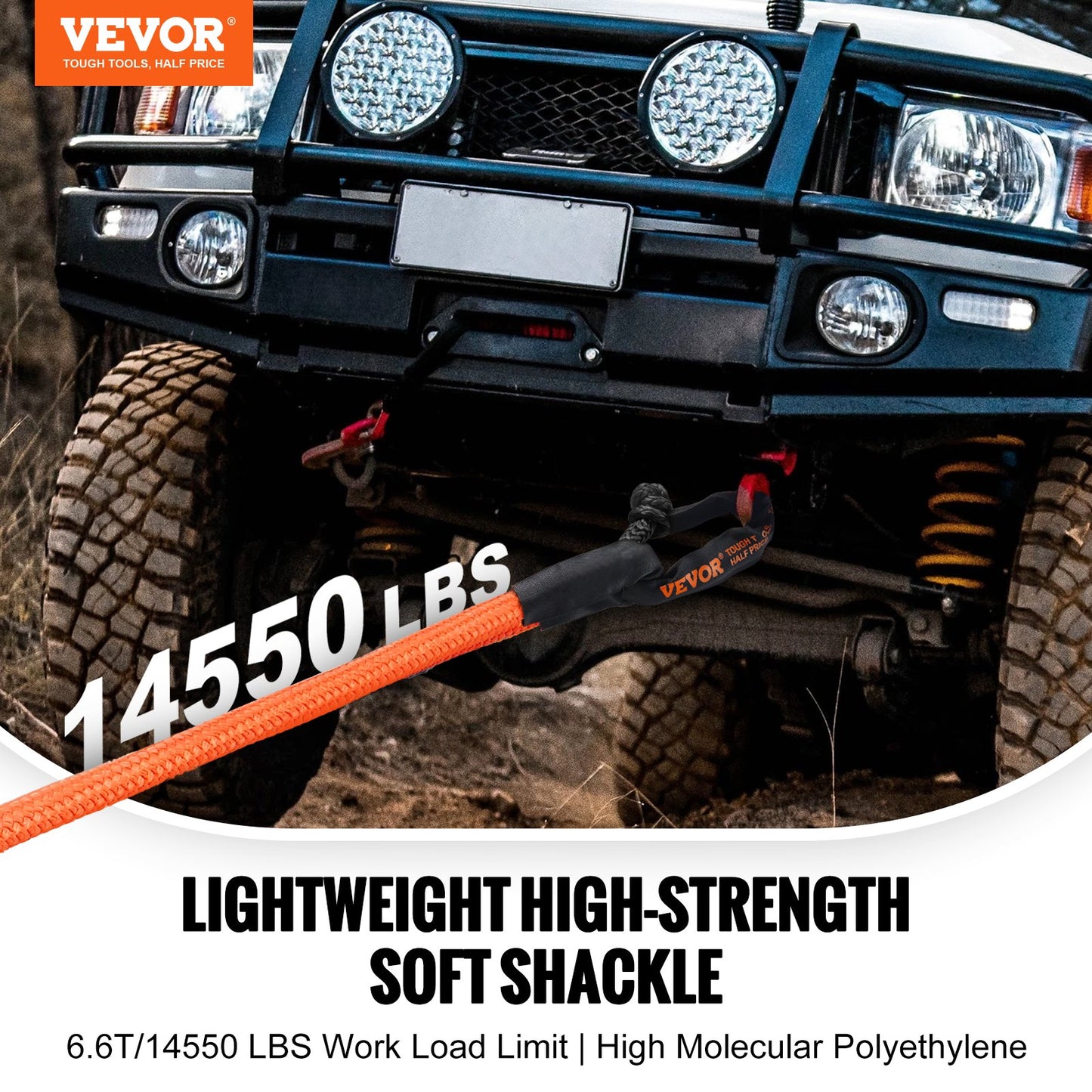 VEVOR Synthetic Soft Shackle Rope, 2 Pack 12.7 x 558.8 mm 20 Ton Breaking Strength,