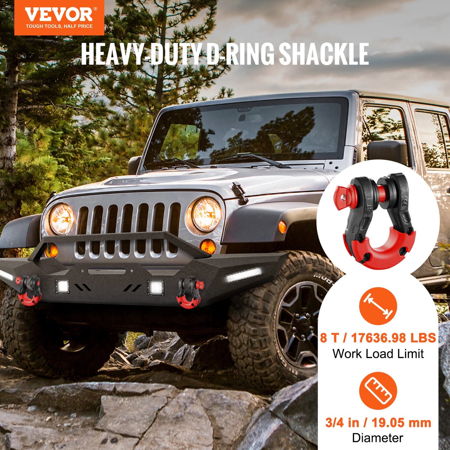 VEVOR 2 Pack 19.05 mm D Ring Shackle with 22 mm Screw Pin 30T Break Strength