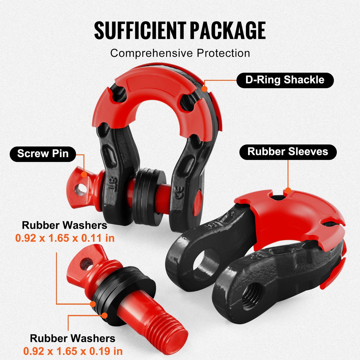 VEVOR 2 Pack 19.05 mm D Ring Shackle with 22 mm Screw Pin 30T Break Strength
