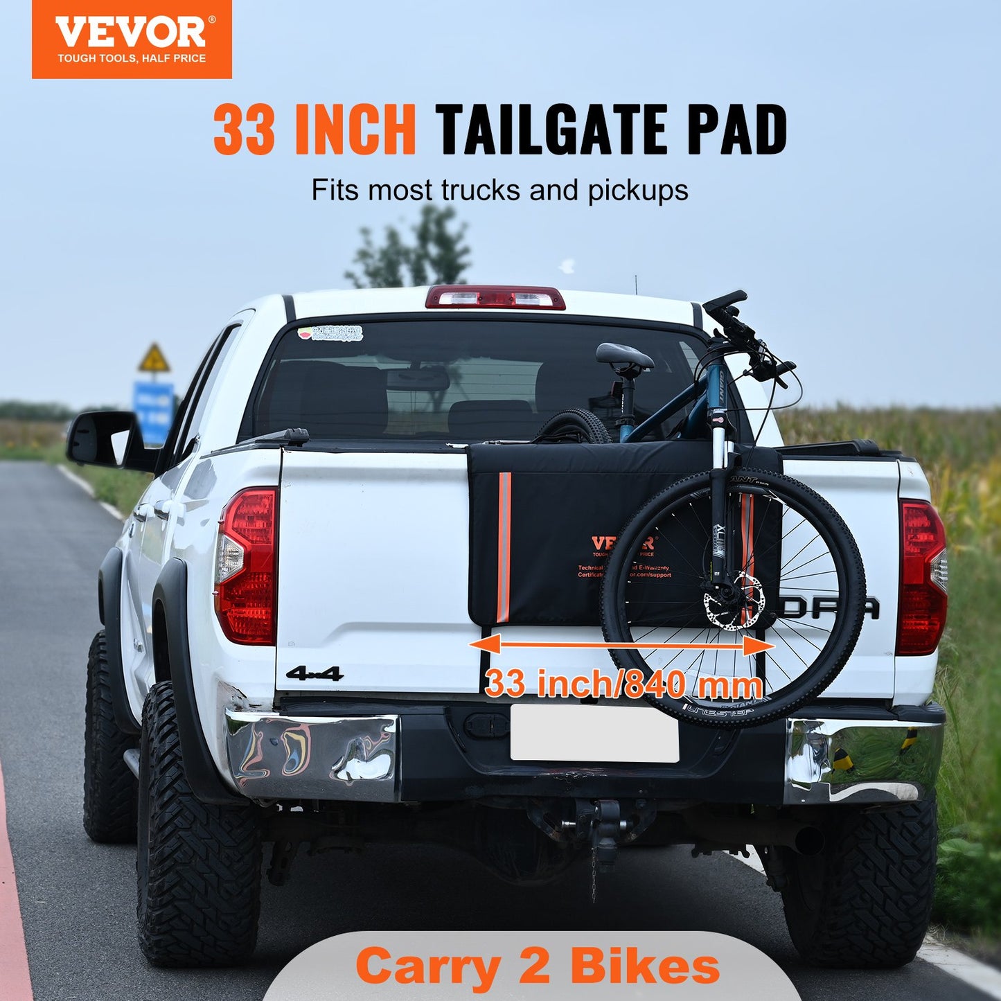 VEVOR Tailgate Bike Pad, 33" Truck Tailgate Pad Carry 2 Mountain Bikes, Tailgate