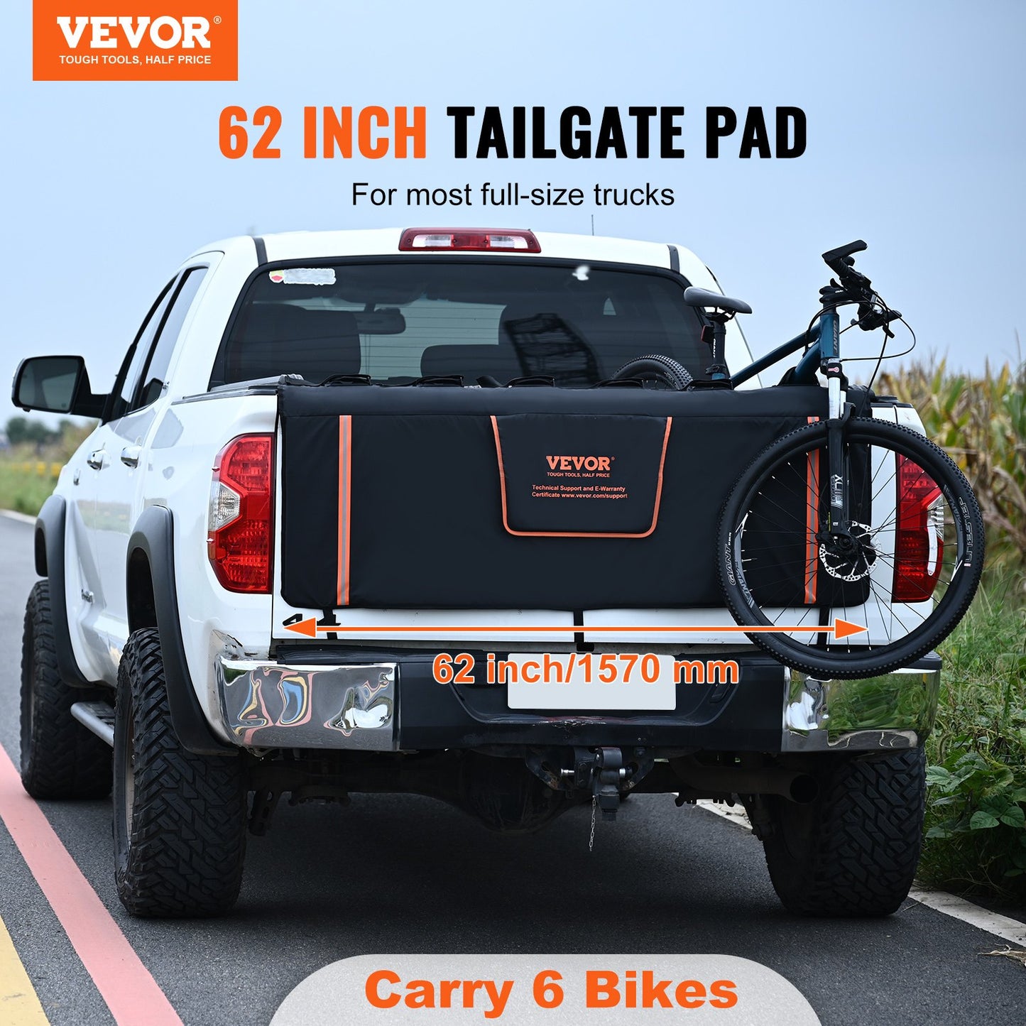 VEVOR Tailgate Bike Pad, 62" Truck Tailgate Pad Carry 6 Mountain Bikes, Upgraded