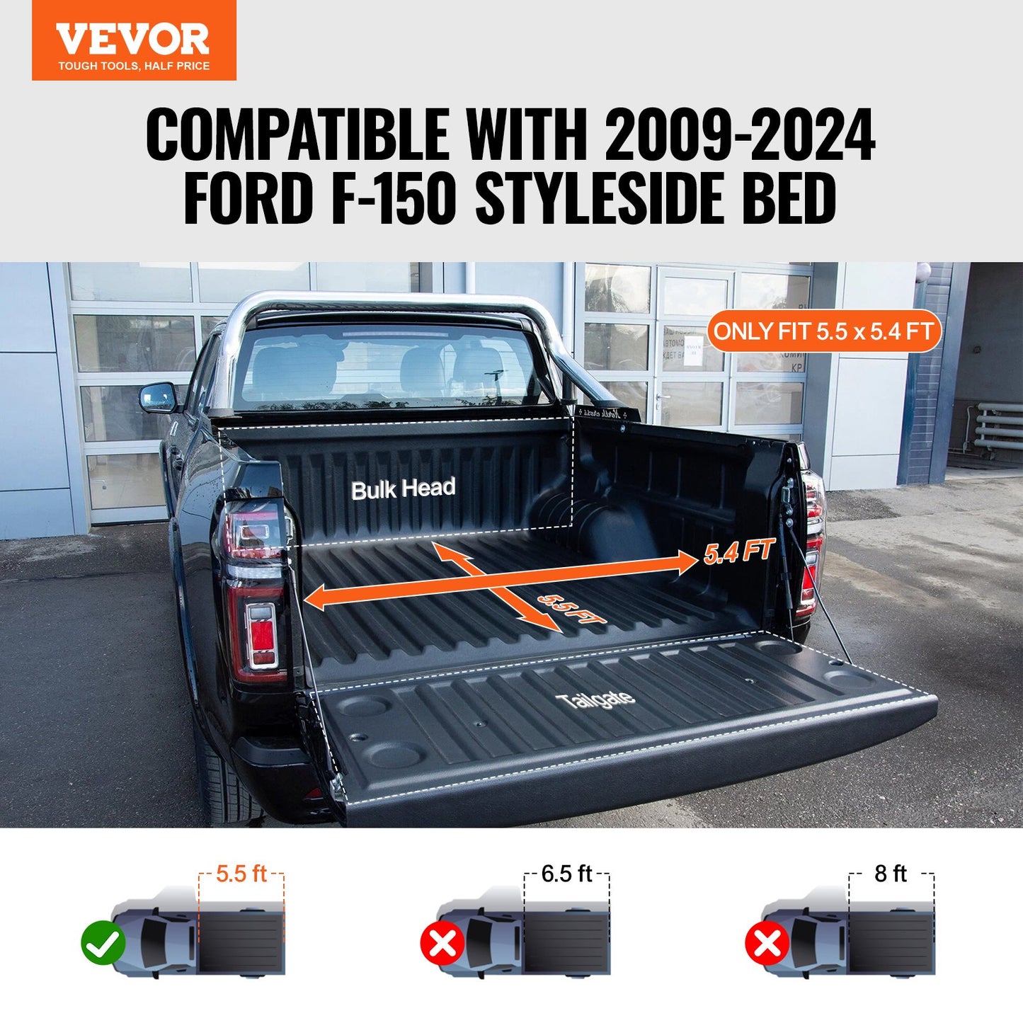VEVOR Truck Bed Cover, Roll Up Truck Bed Tonneau Cover, Compatible with 2009-2024