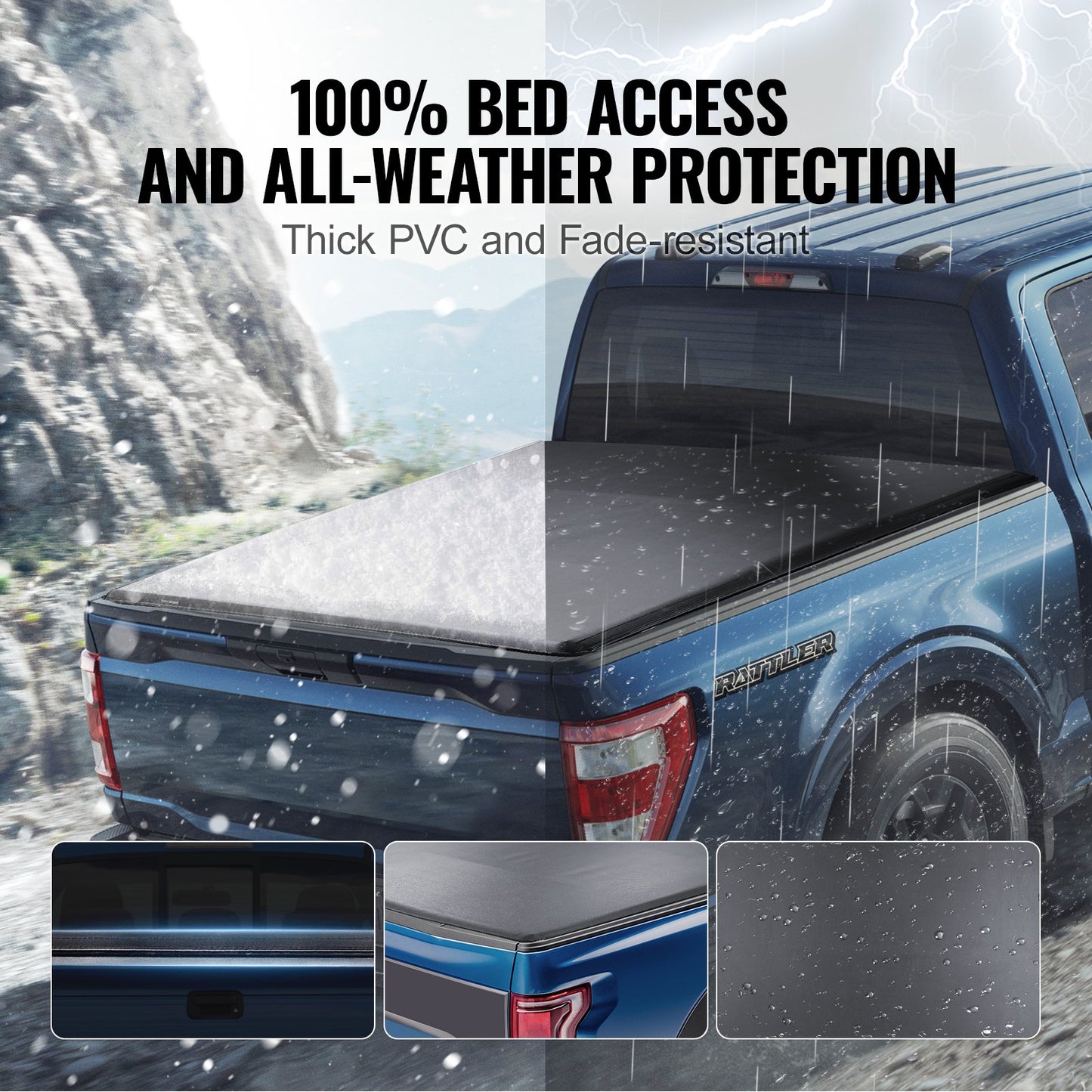 VEVOR Truck Bed Cover, Roll Up Truck Bed Tonneau Cover, Compatible with 2009-2024