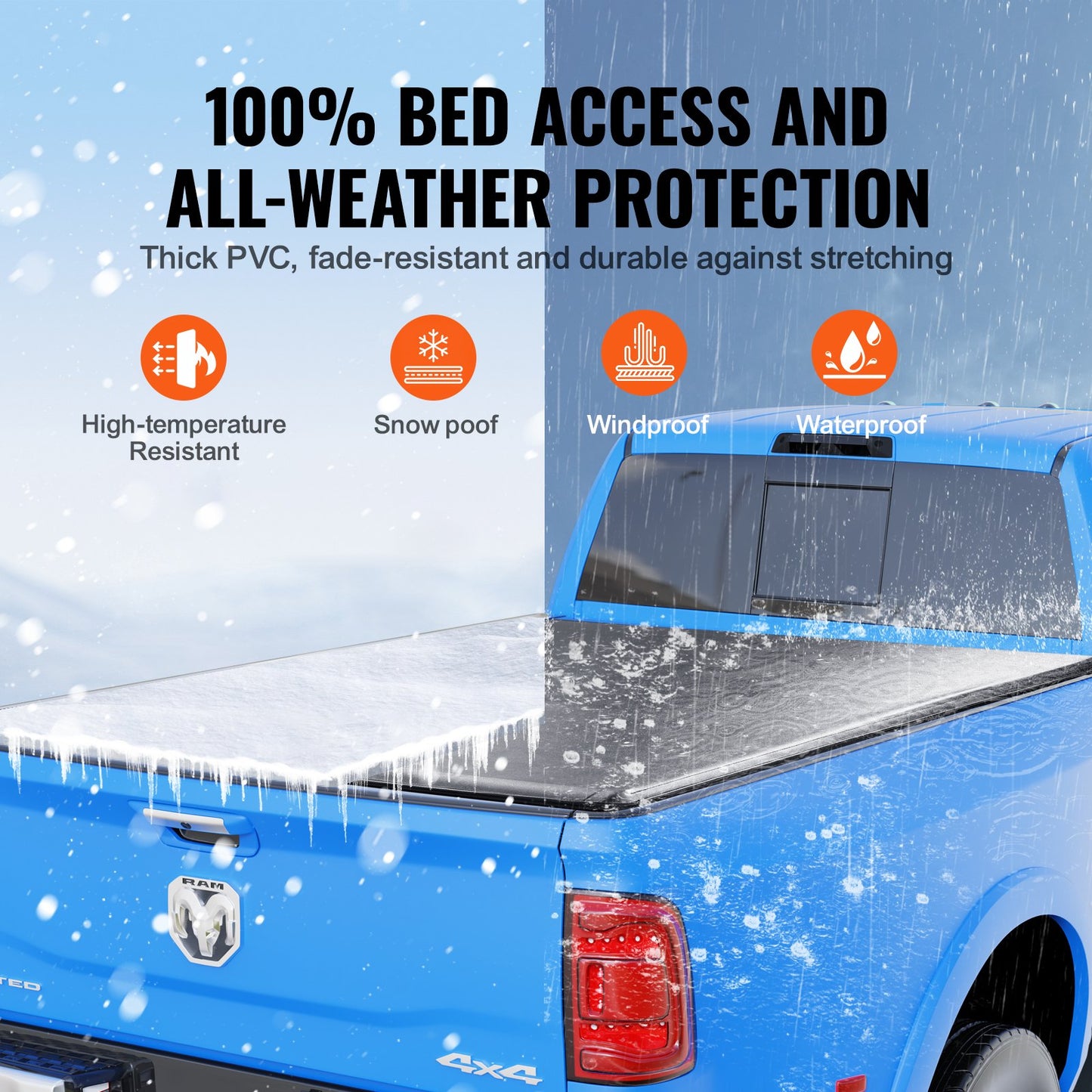 VEVOR Truck Bed Cover, Roll Up Truck Bed Tonneau Cover, Compatible with 2002-2018