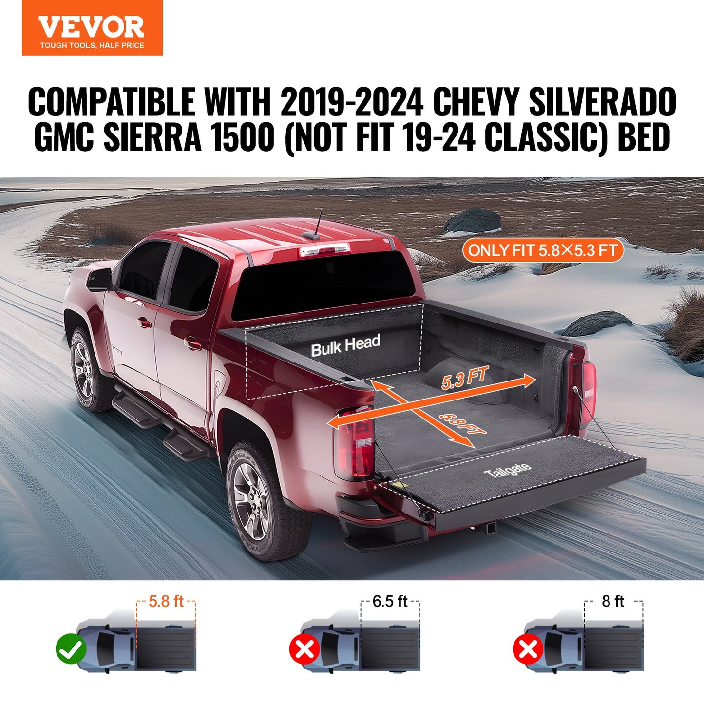 VEVOR Truck Bed Cover, Roll Up Truck Bed Tonneau Cover, Compatible with 2019-2024
