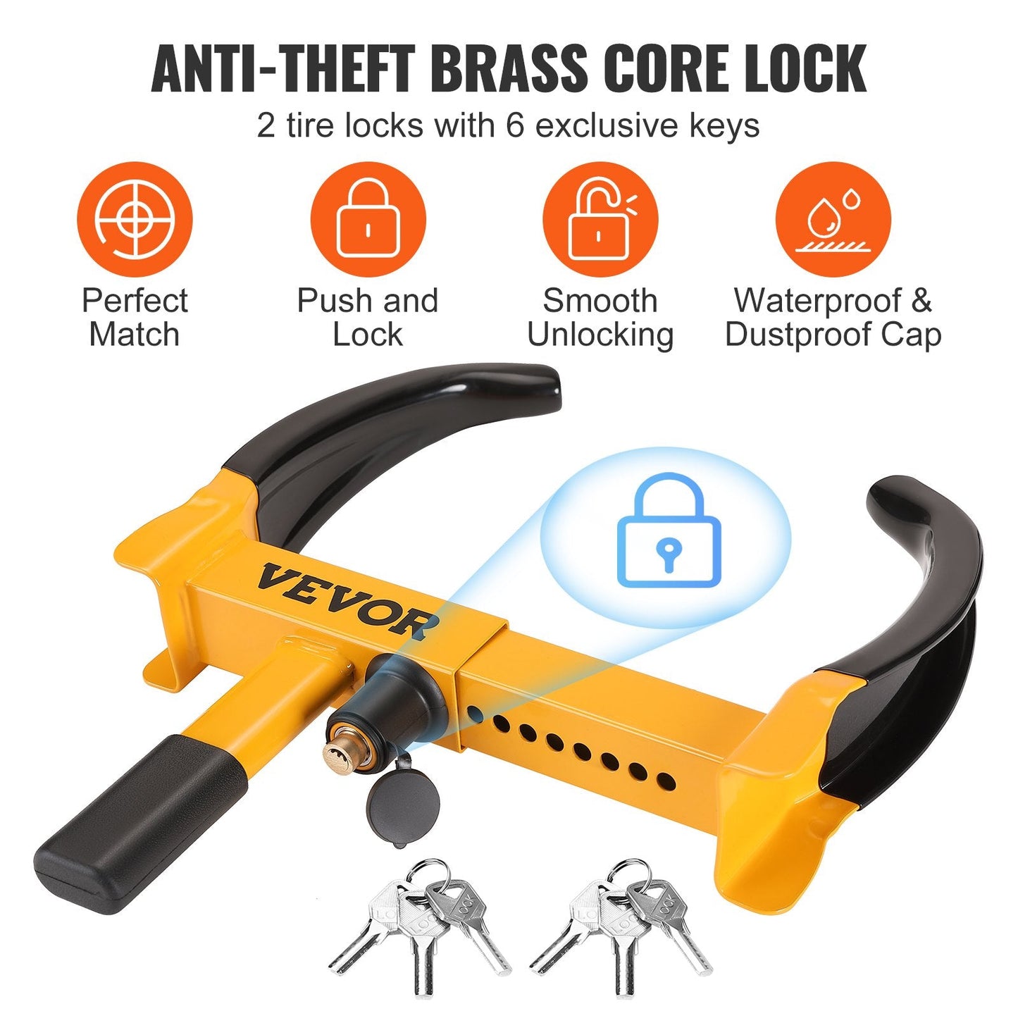 Universal Anti-Theft Wheel Clamp Lock for Vehicles, Set of 2, with 6 Keys