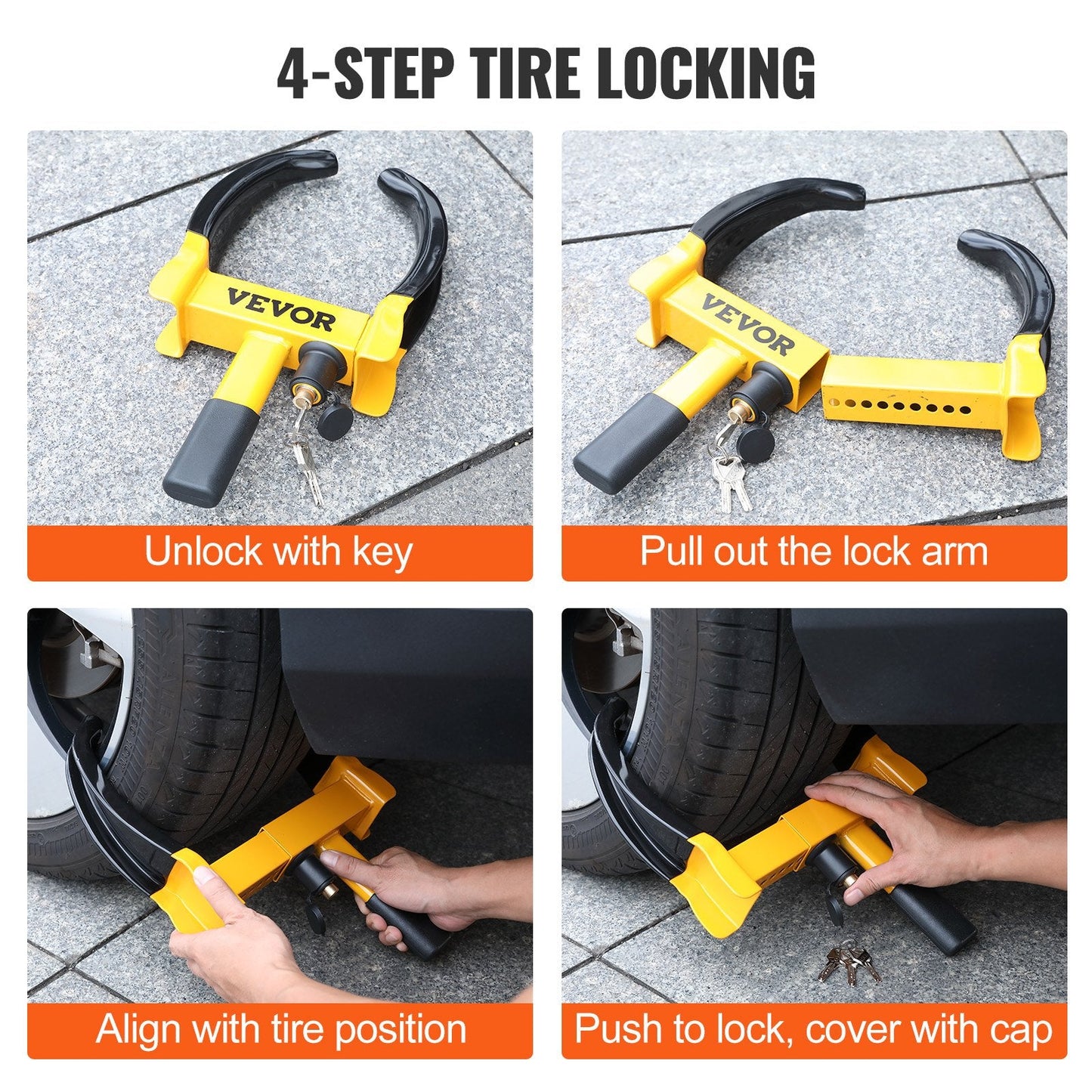 Universal Anti-Theft Wheel Clamp Lock for Vehicles, Set of 2, with 6 Keys
