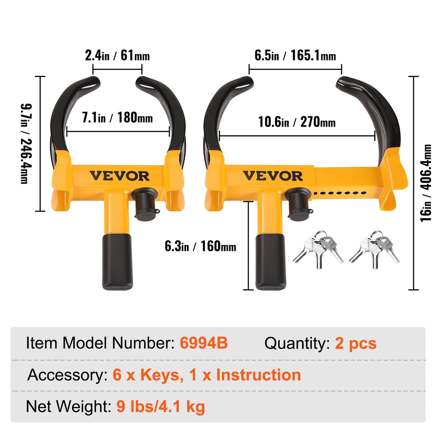 VEVOR Wheel Lock, 2 Packs Universal Wheel Clamp Lock, Adjustable Anti Theft Trailer