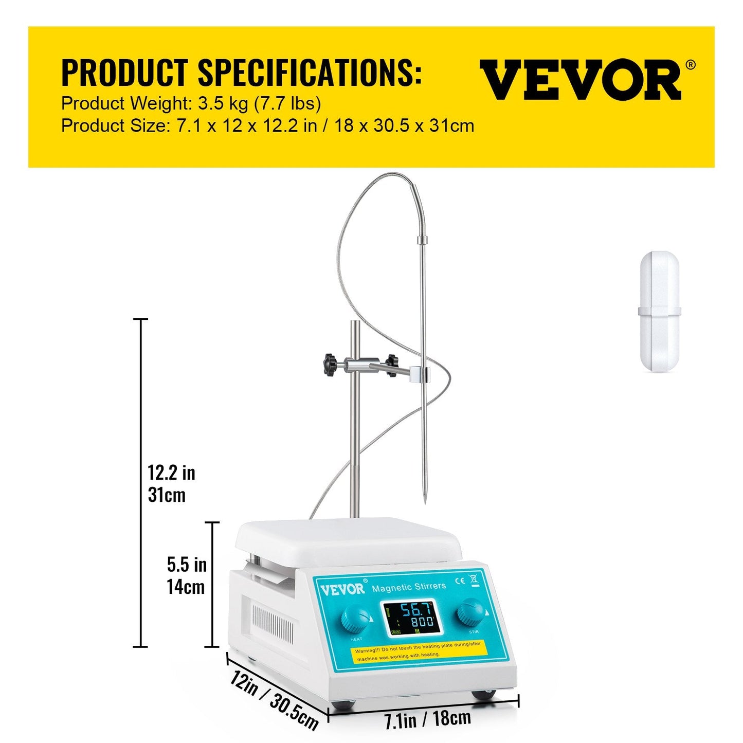 Digital Magnetic Hotplate Stirrer, 200-2000 RPM, 2L Capacity, 500W, 300°C Max