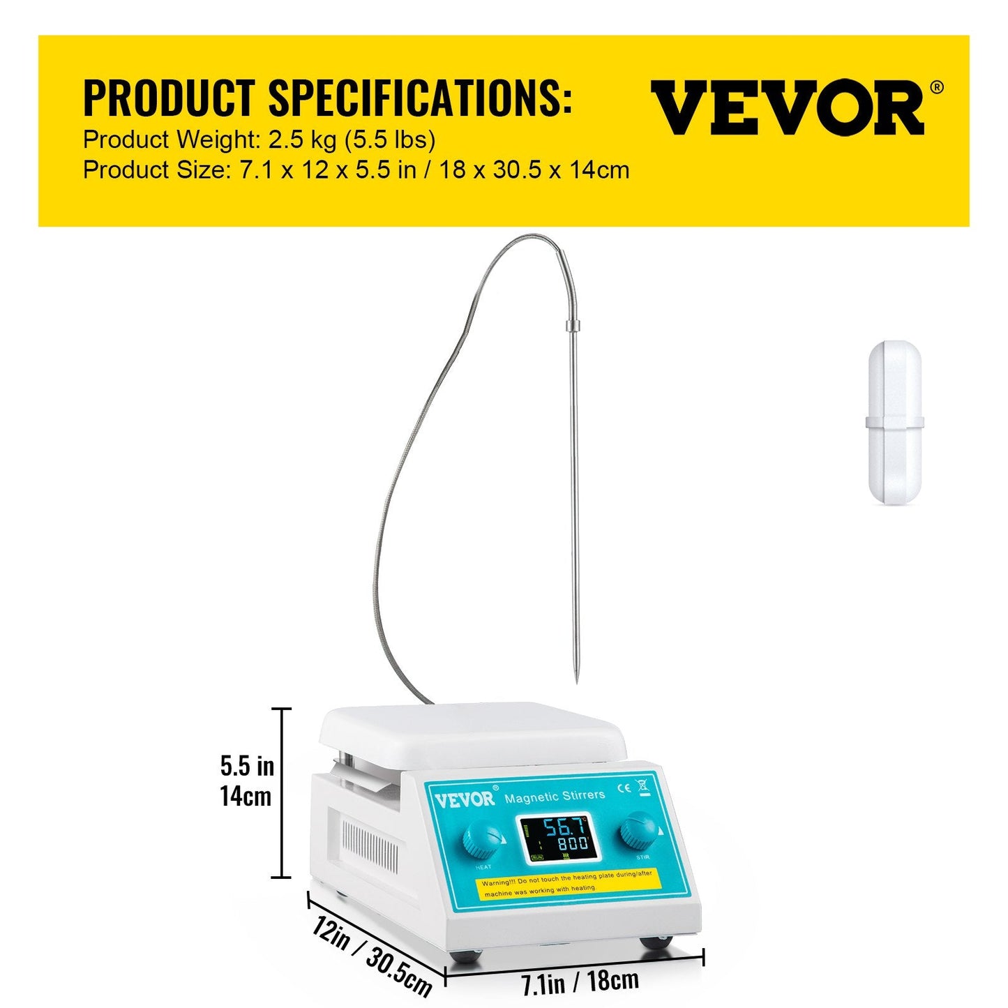 Digital Magnetic Stirrer Hot Plate, 200-2000 RPM, 2L, 500W, Lab Mixer
