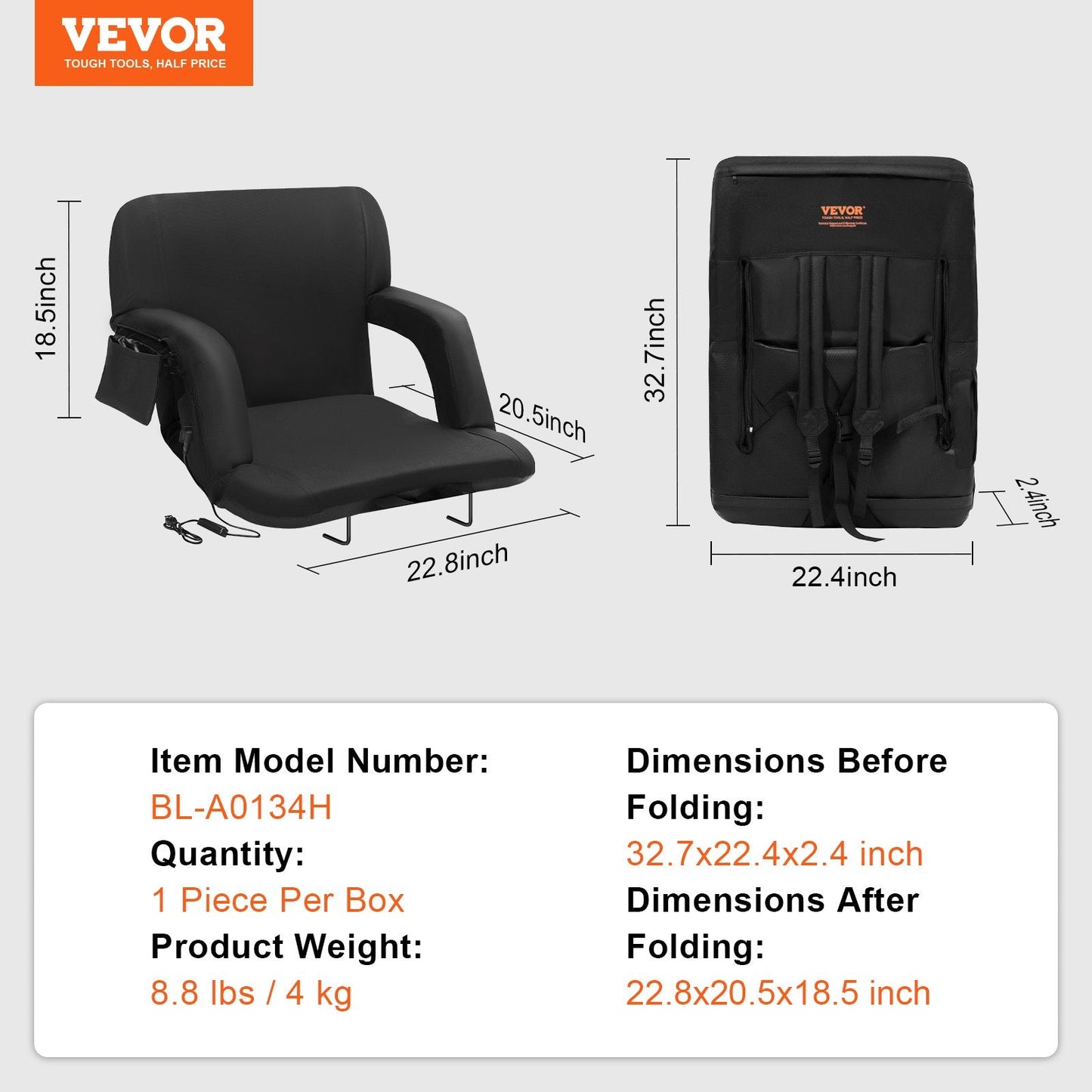Double Heated Reclining Stadium Chair with Back Support and Cupholder