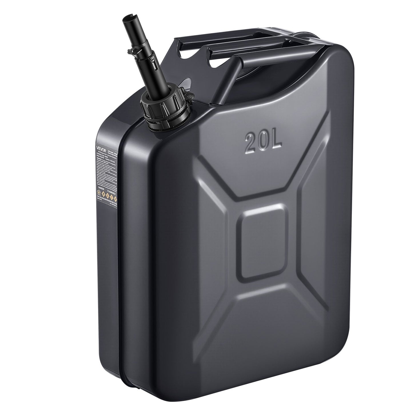 Metal Fuel Container, 20 L, Fuel Jerry Can with Spout and Comfort Handle, 6 L/min Max Flow Rate, Leakproof & Corrosion-resistant Metal Gas Tank Most Cars Motorcycle ATV UTV, Black