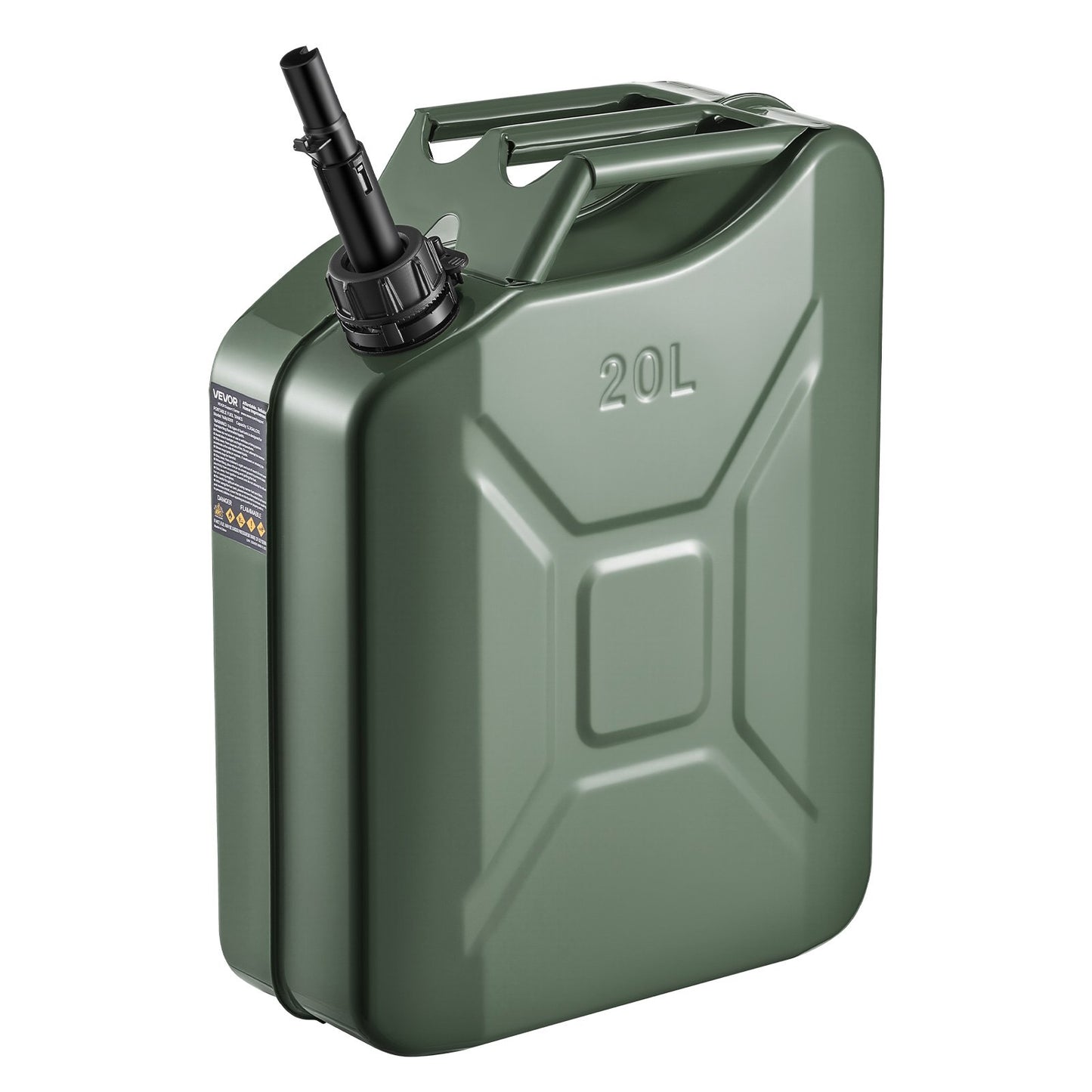 Metal Fuel Container, 20 L, Fuel Jerry Can with Spout and Comfort Handle, 6 L/min Max Flow Rate, Leakproof & Corrosion-resistant Metal Gas Tank Most Cars Motorcycle ATV UTV, Green