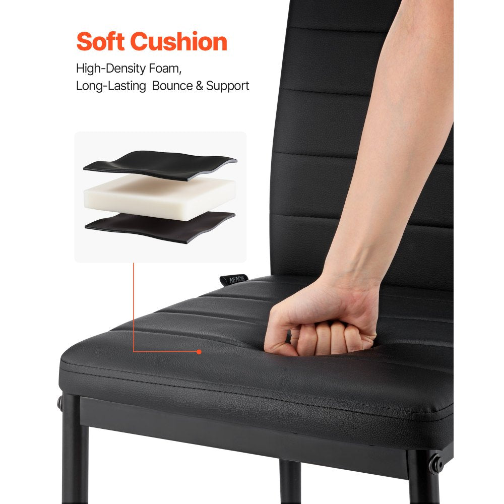 Set of 4 Dining Chairs Modern Leather Kitchen Side Chair Metal Legs Black