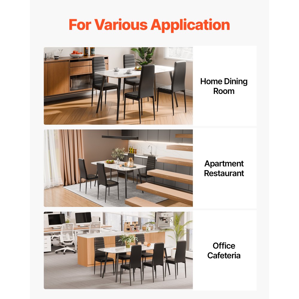 Set of 4 Dining Chairs Modern Leather Kitchen Side Chair Metal Legs Black