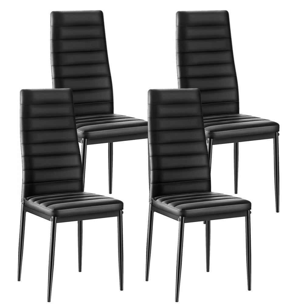 Set of 4 Dining Chairs Modern Leather Kitchen Side Chair Metal Legs Black