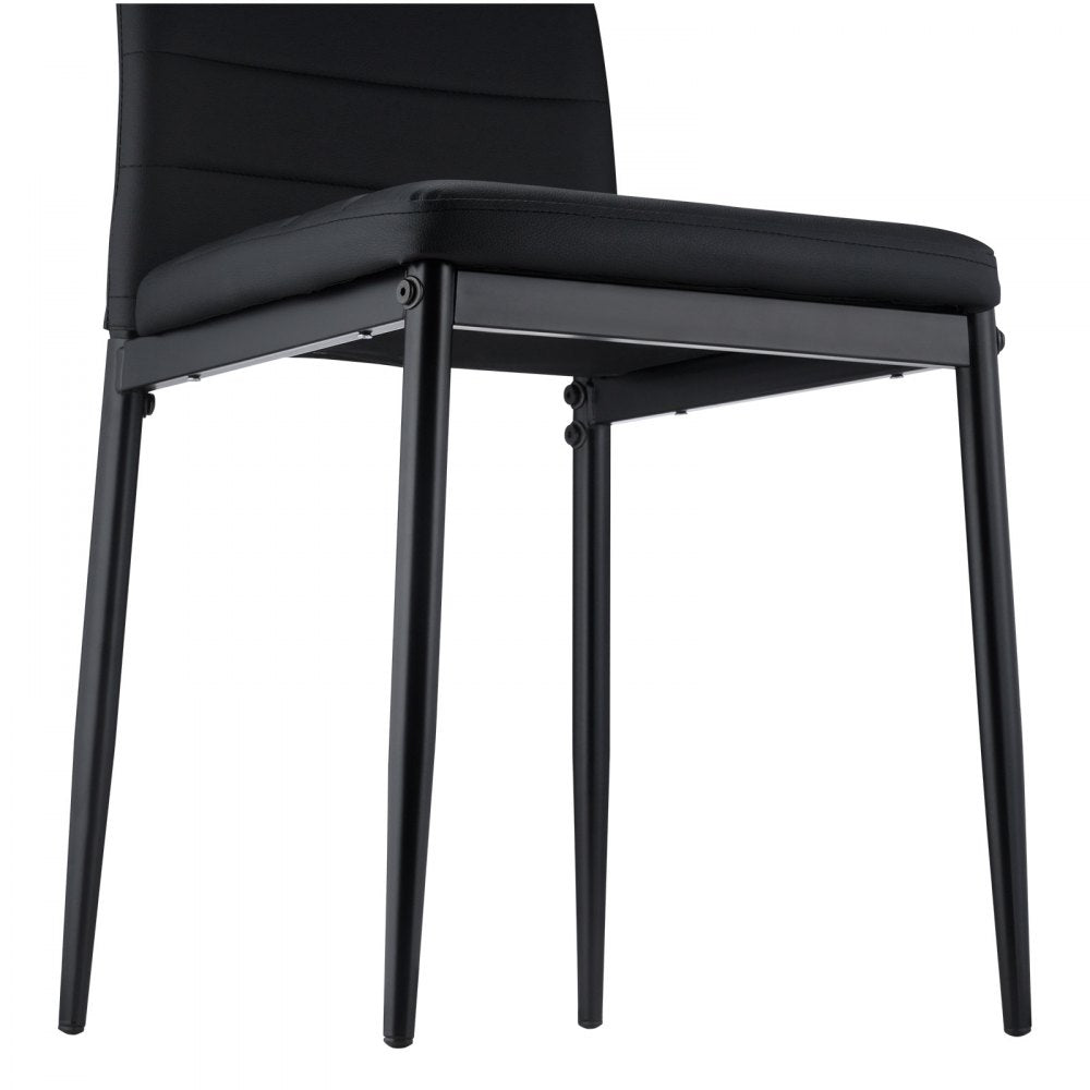 Set of 4 Dining Chairs Modern Leather Kitchen Side Chair Metal Legs Black