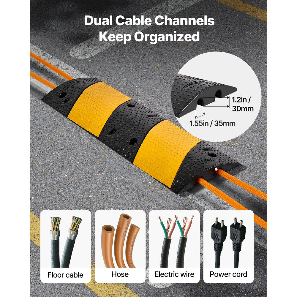 1000MM Rubber Speed Bump, 2 Pack, 2 Channel Heavy Duty Traffic Speed Hump, 9,979 kg/Axle Load Capacity, Cable Protector Ramp with Expansion Screws, for Asphalt Concrete Gravel Driveway and Road