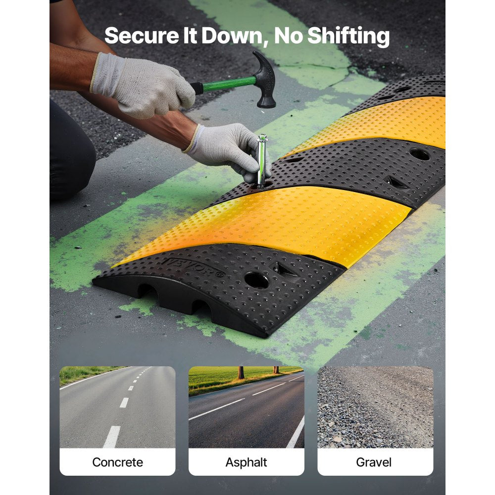 1000MM Rubber Speed Bump, 2 Pack, 2 Channel Heavy Duty Traffic Speed Hump, 9,979 kg/Axle Load Capacity, Cable Protector Ramp with Expansion Screws, for Asphalt Concrete Gravel Driveway and Road