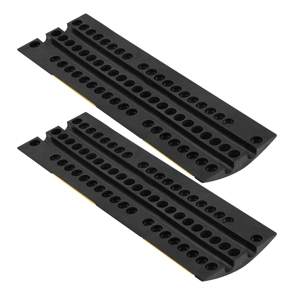 1000MM Rubber Speed Bump, 2 Pack, 2 Channel Heavy Duty Traffic Speed Hump, 9,979 kg/Axle Load Capacity, Cable Protector Ramp with Expansion Screws, for Asphalt Concrete Gravel Driveway and Road