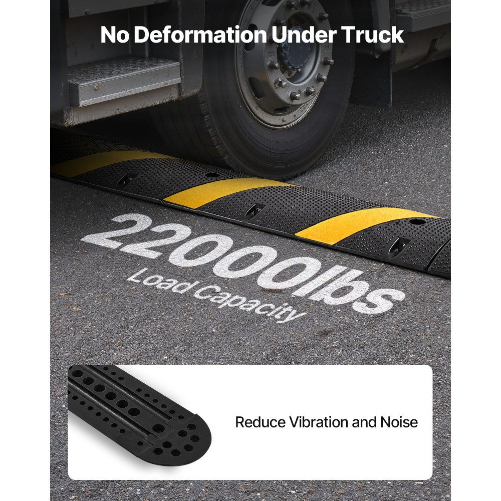 1830MM Rubber Speed Bump, 2 Channel, Heavy Duty Traffic Speed Hump, 9,979 kg/axle Load Capacity, Cable Protector Ramp with Expansion Screws, for Asphalt Concrete Gravel Driveway Road, 1 Pack