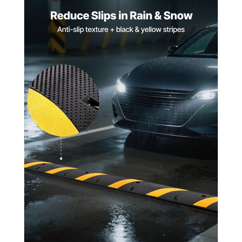 1830MM Rubber Speed Bump, 2 Channel, Heavy Duty Traffic Speed Hump, 9,979 kg/axle Load Capacity, Cable Protector Ramp with Expansion Screws, for Asphalt Concrete Gravel Driveway Road, 1 Pack