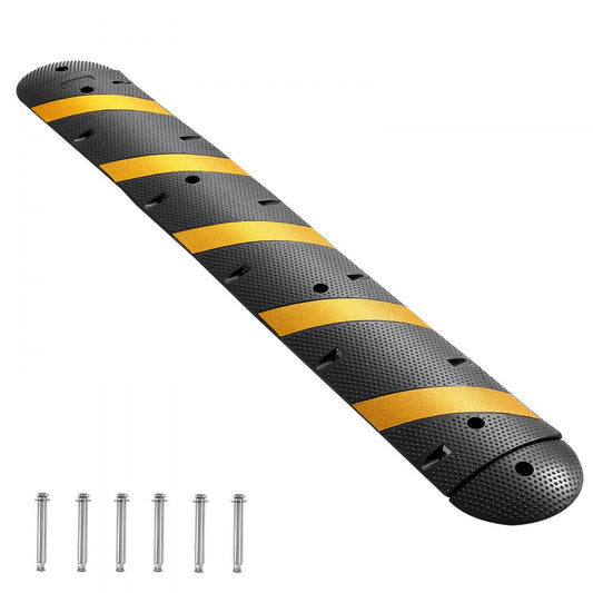 1830MM Rubber Speed Bump, 2 Channel, Heavy Duty Traffic Speed Hump, 9,979 kg/axle Load Capacity, Cable Protector Ramp with Expansion Screws, for Asphalt Concrete Gravel Driveway Road, 1 Pack