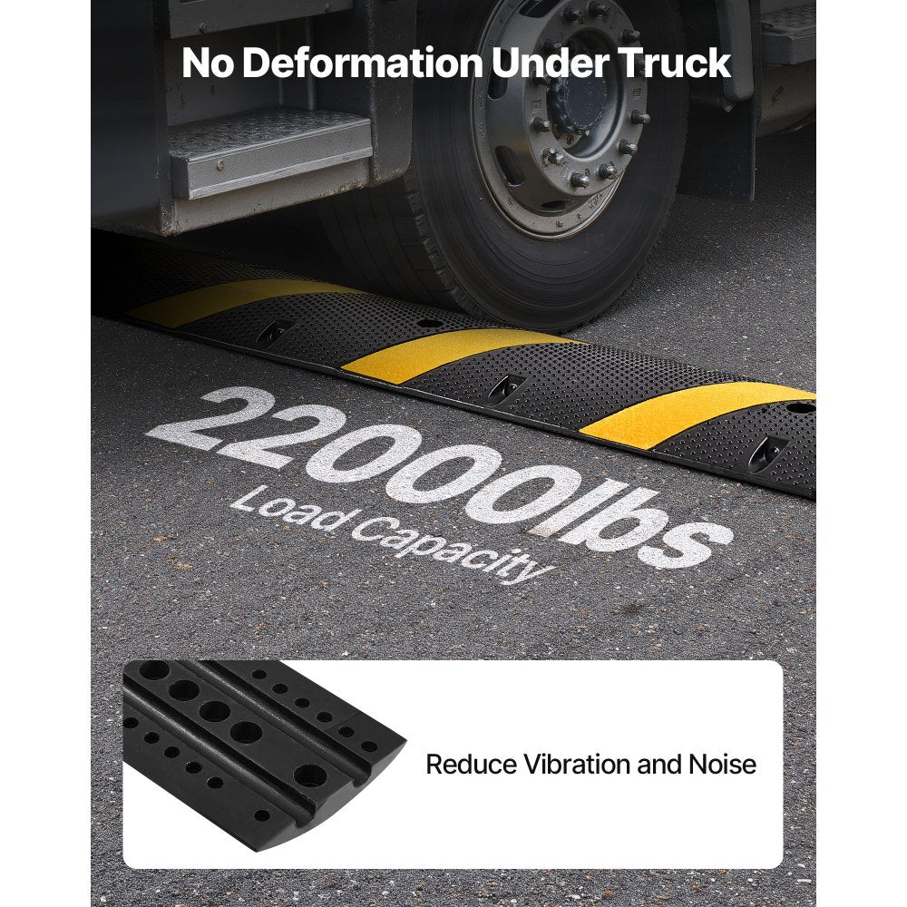 1830MM Rubber Speed Bump, 2 Pack, 2 Channel Heavy Duty Traffic Speed Hump, 9,979 kg/Axle Load Capacity, Cable Protector Ramp with Expansion Screws, for Asphalt Concrete Gravel Driveway Road