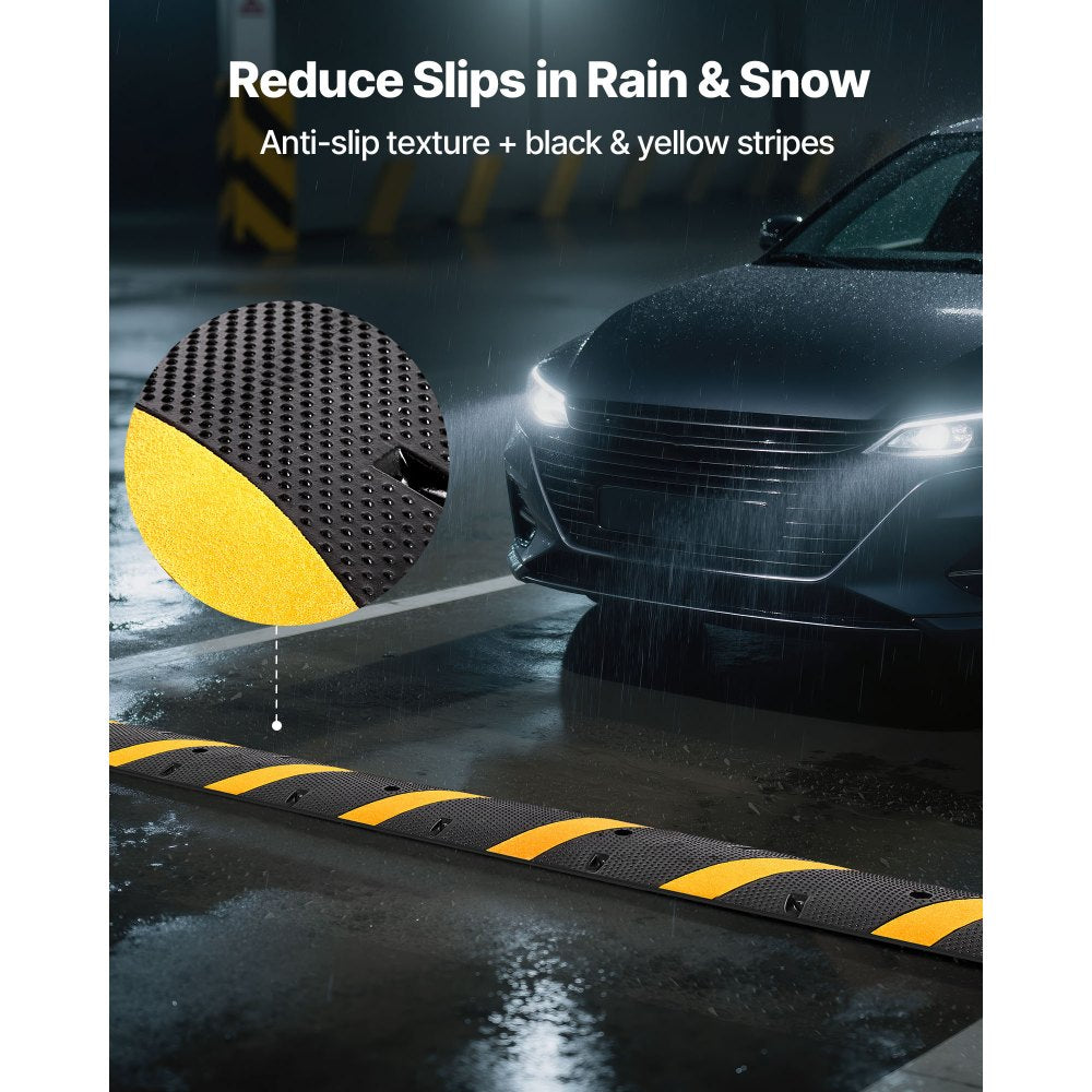 1830MM Rubber Speed Bump, 2 Pack, 2 Channel Heavy Duty Traffic Speed Hump, 9,979 kg/Axle Load Capacity, Cable Protector Ramp with Expansion Screws, for Asphalt Concrete Gravel Driveway Road