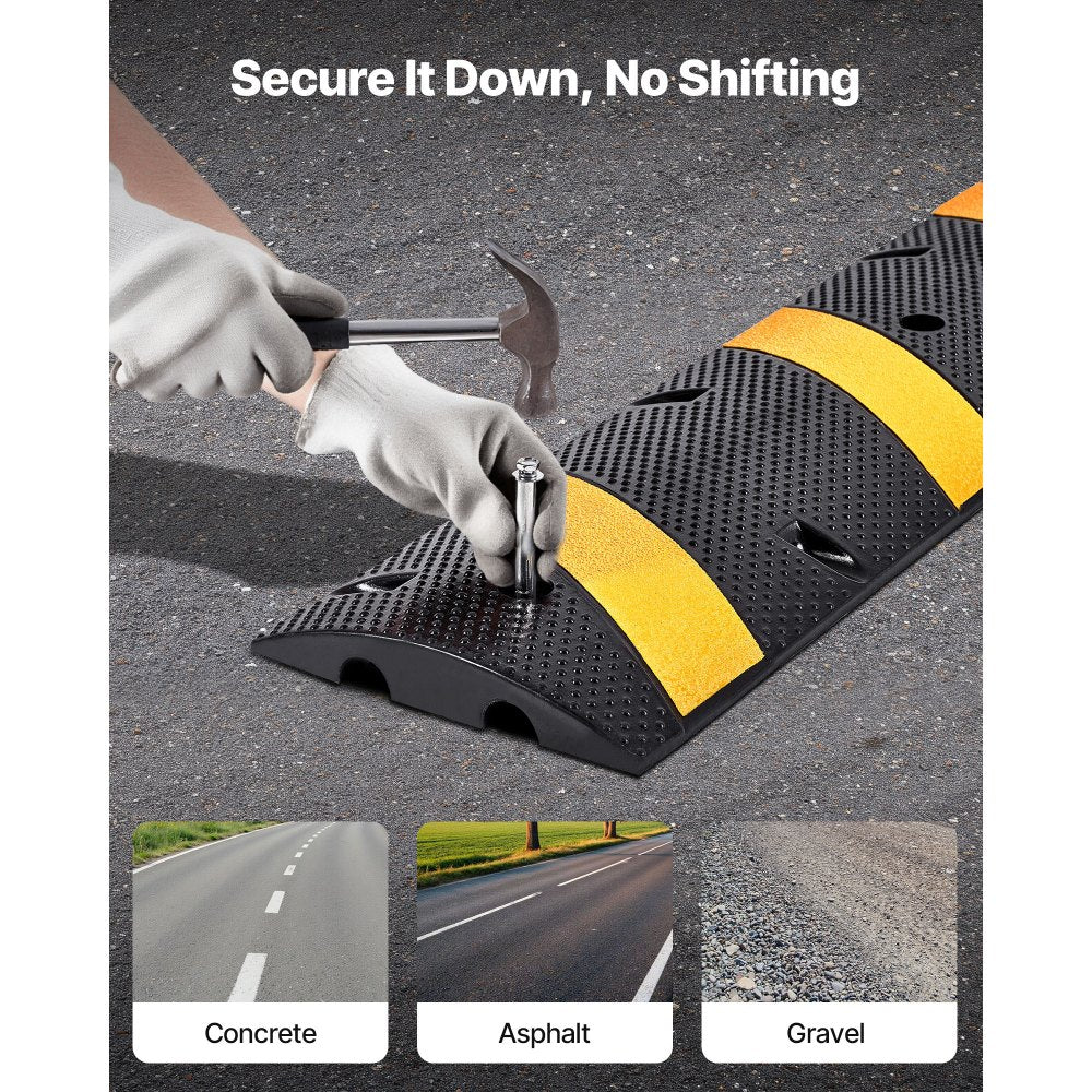 1830MM Rubber Speed Bump, 2 Pack, 2 Channel Heavy Duty Traffic Speed Hump, 9,979 kg/Axle Load Capacity, Cable Protector Ramp with Expansion Screws, for Asphalt Concrete Gravel Driveway Road