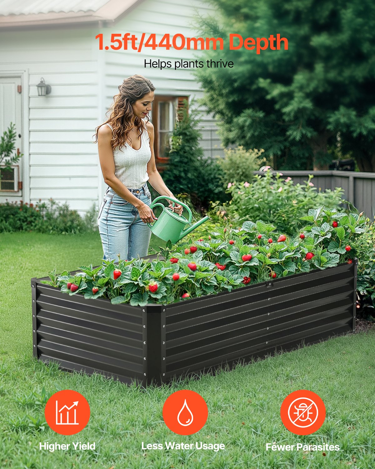 VEVOR Metal Raised Garden Bed 6x3x1.5ft Outdoor Galvanized Planter Box Dark Gray
