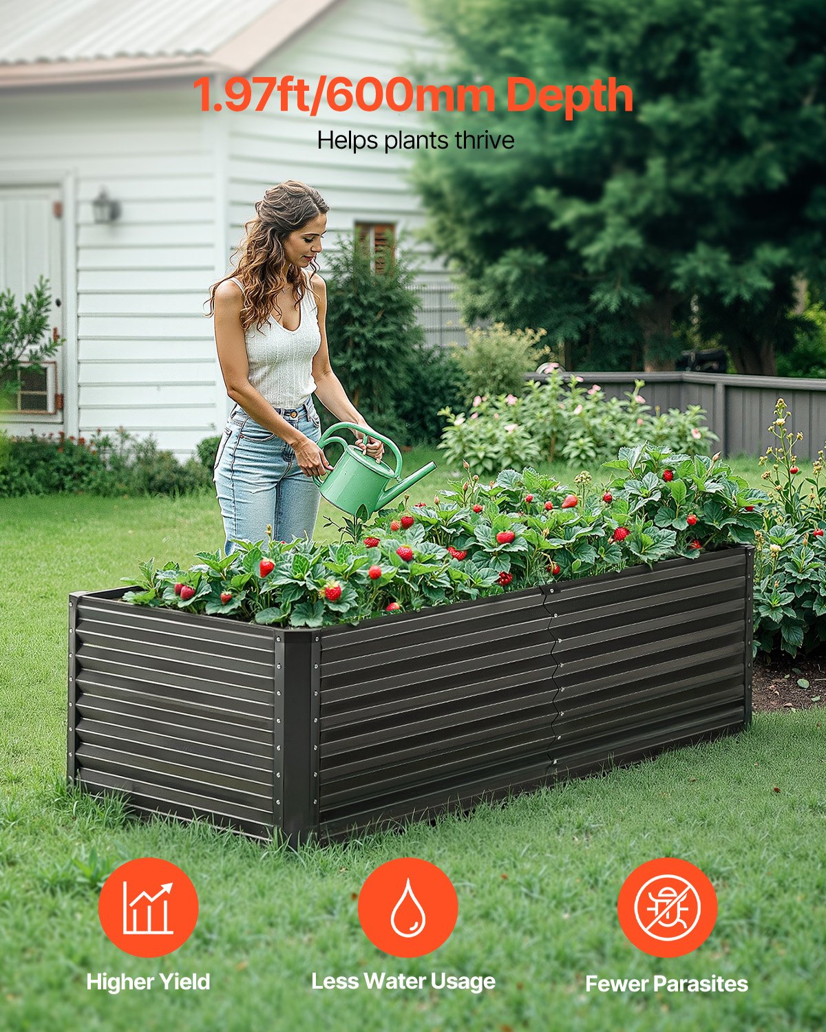 VEVOR Metal Raised Garden Bed 6x3x2ft Outdoor Galvanized Planter Box Dark Gray