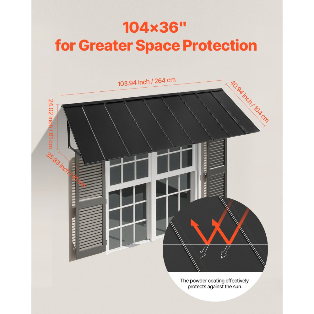 VEVOR Window Awning Door Canopy 104x36 in Outdoor Patio Steel Front Door Awnings