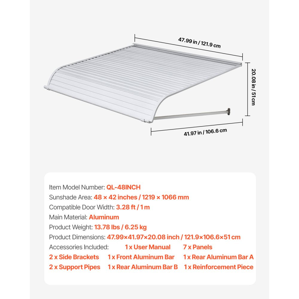 VEVOR Window Awning Door Canopy 48x42 in Aluminum Alloy Front Door Awnings