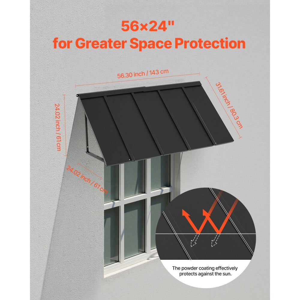 VEVOR Window Awning Door Canopy 56x24 in Outdoor Patio Steel Front Door Awnings