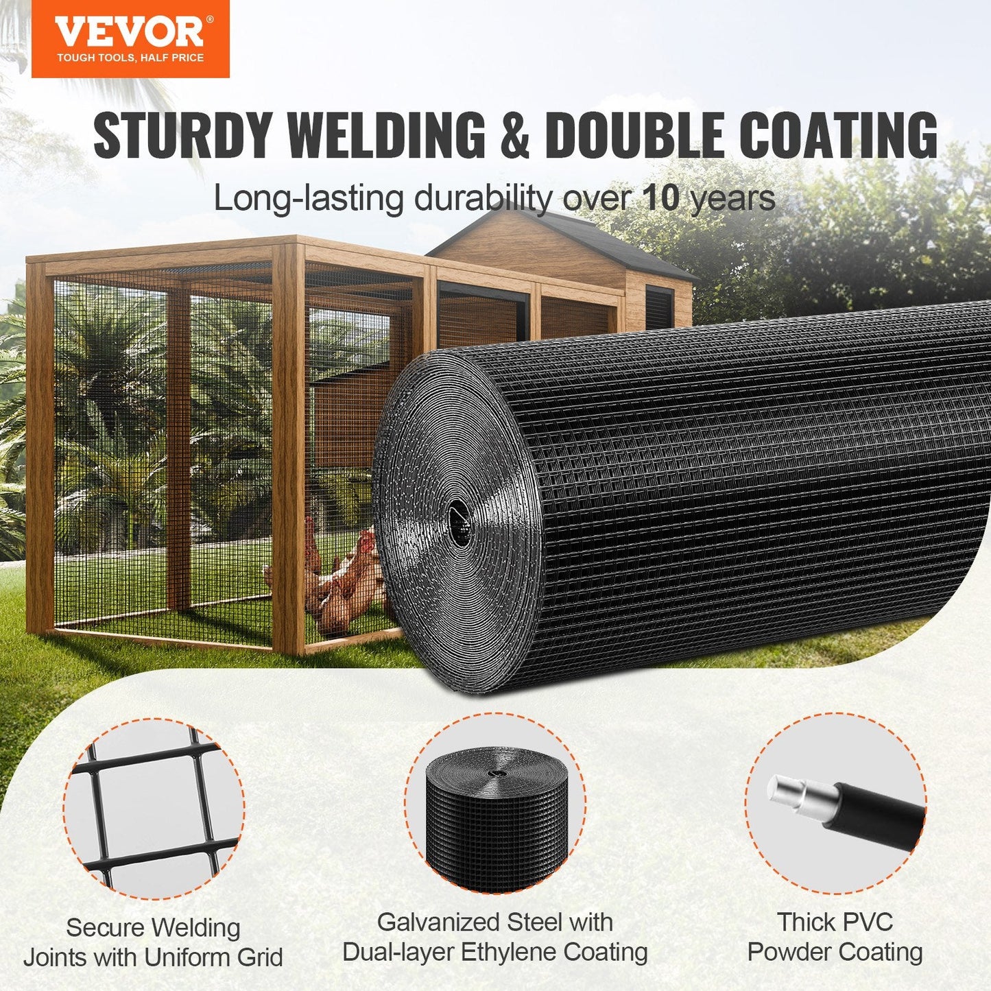 Galvanized Wire Mesh Roll, 19 Gauge, 0.91m x 15.24m, for Animal Fencing