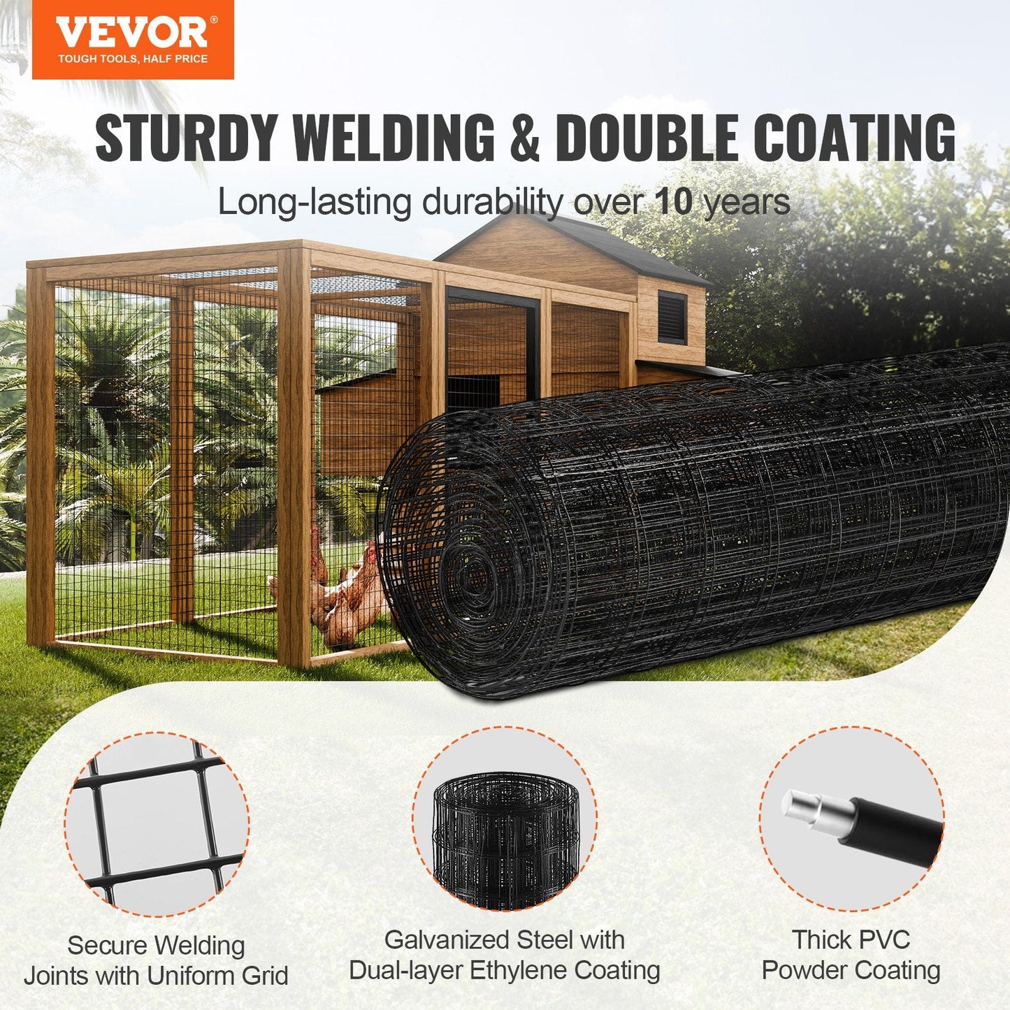 Galvanized Wire Mesh Roll, 0.9m x 15.2m, 16 Gauge for Animal Enclosures