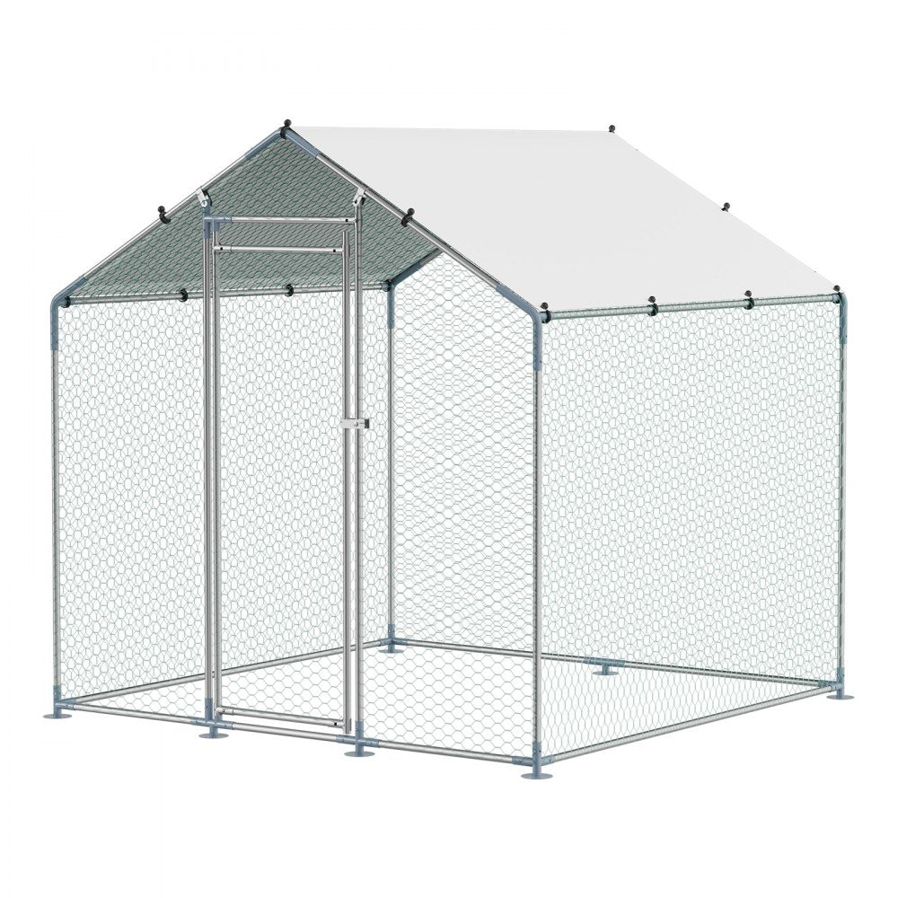 VEVOR Metal Chicken Coop 6.56x6.56x6.56ft Walk-in Chicken Run with Cover Spire Roof
