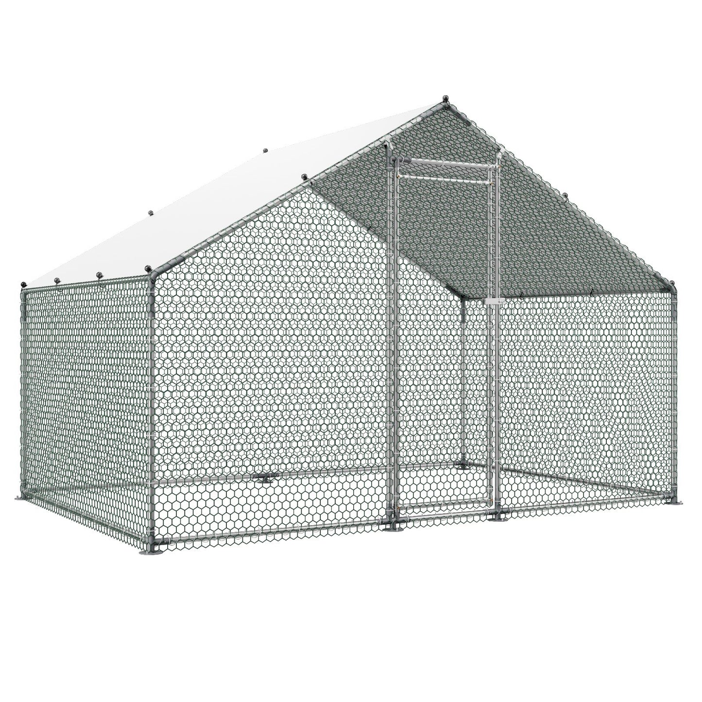 Large Metal Chicken Coop, 3 x 2 x 2 m, Walk-in Chicken Runs with Waterproof Cover, Spire Roof Hen House Enclosure with Lock, Outdoor Duck Rabbit Cage Poultry Pen for Backyard, Farm, Yard Use