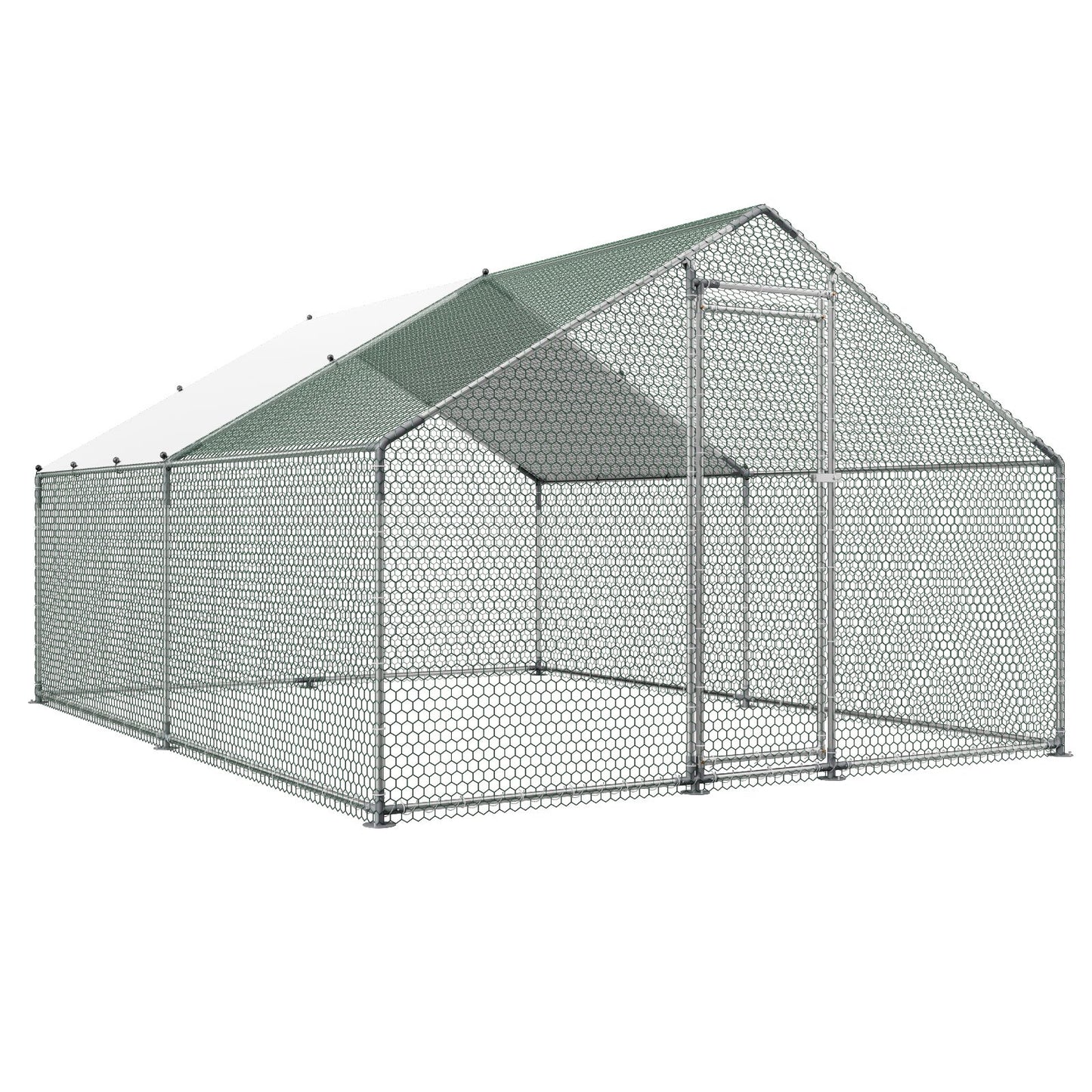 Metal Chicken Coop, 9.8x13.1x6.5 ft Large Walk-in Chicken Runs with Cover, Spire Roof Hen House Enclosure with Security Lock, Outdoor Duck Rabbit Cage Poultry Pen for Backyard, Farm, Yard