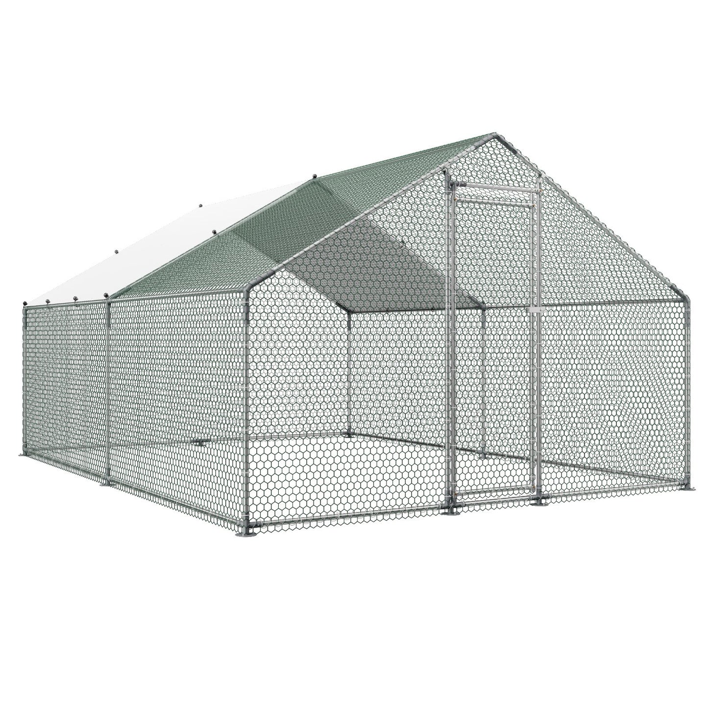Large Metal Chicken Coop, 3 x 4 x 2 m, Walk-in Chicken Runs with Waterproof Cover, Spire Roof Hen House Enclosure with Lock, Outdoor Duck Rabbit Cage Poultry Pen for Backyard, Farm, Yard Use