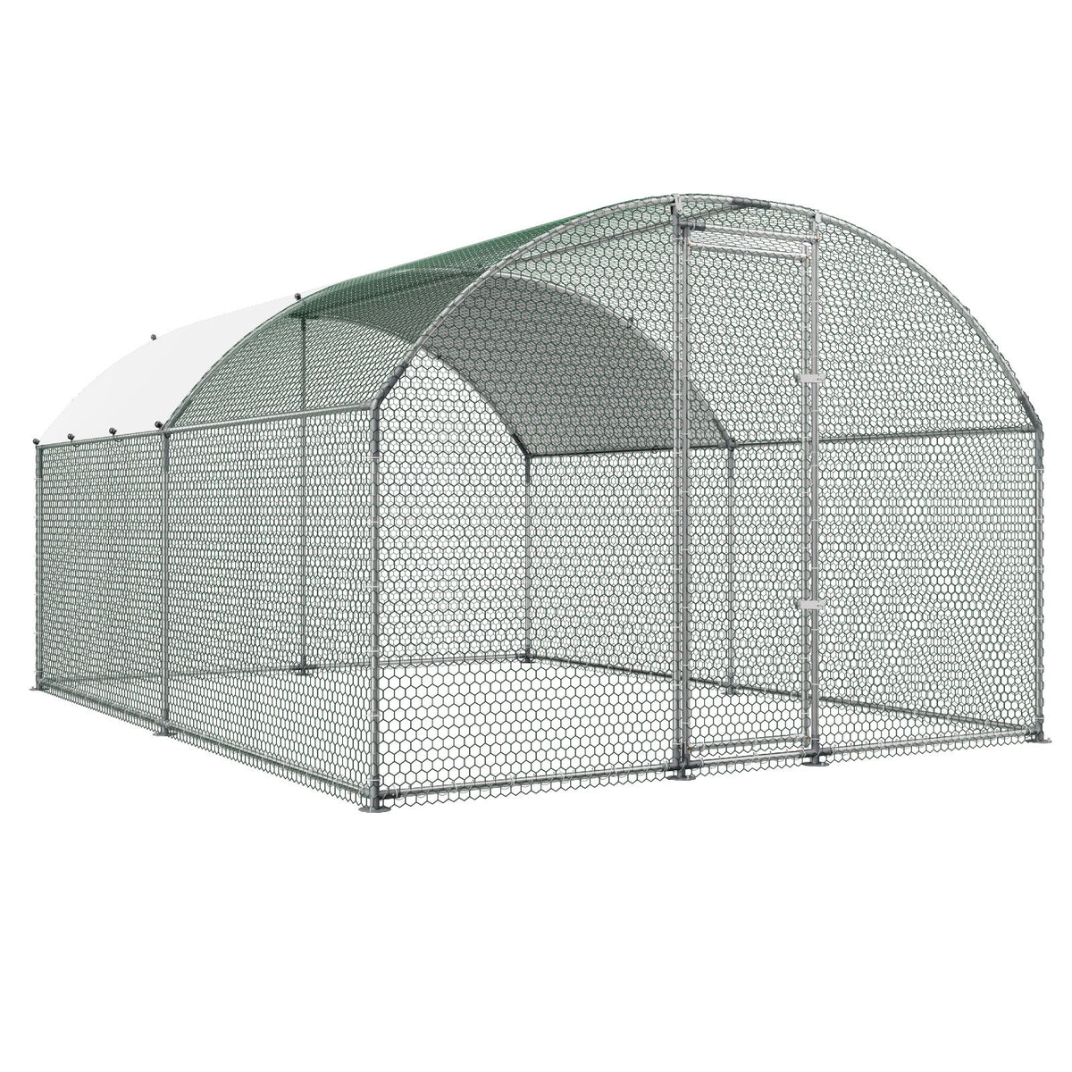 Large Metal Chicken Coop 3 x 3.97 x 2 m Walk-in Chicken Run House, Doom Roof Hen House Enclosure with Cover and Security Lock, Outdoor Duck Rabbit Cage Poultry Pen for Backyard, Farm, Yard Use